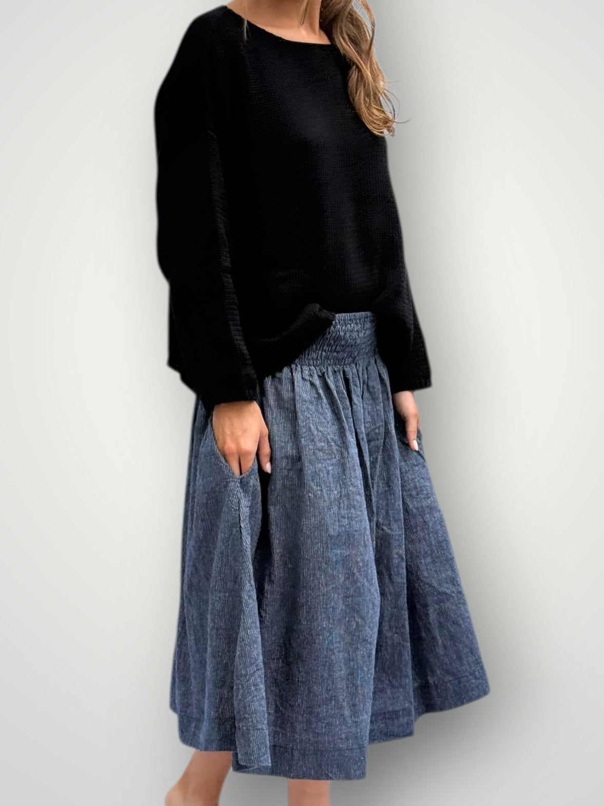 lola skirt - fine navy stripe hemp Apparel