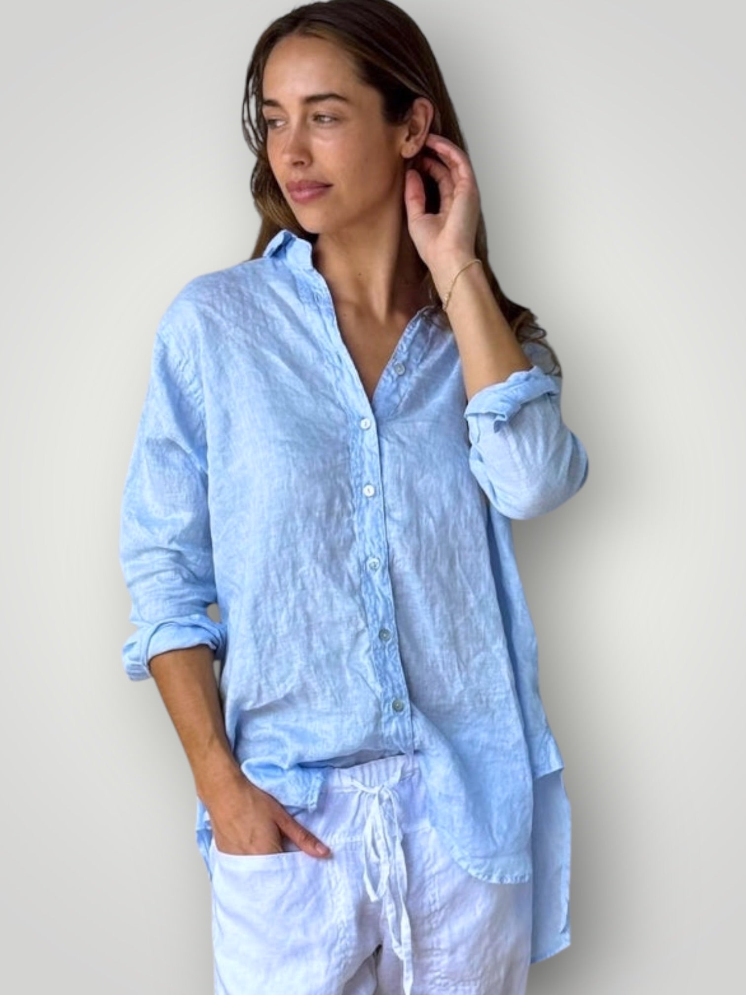 skyla shirt - soft blue linen Apparel