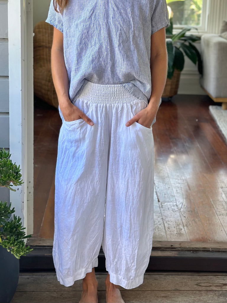 jackie pant-white linen Apparel  
