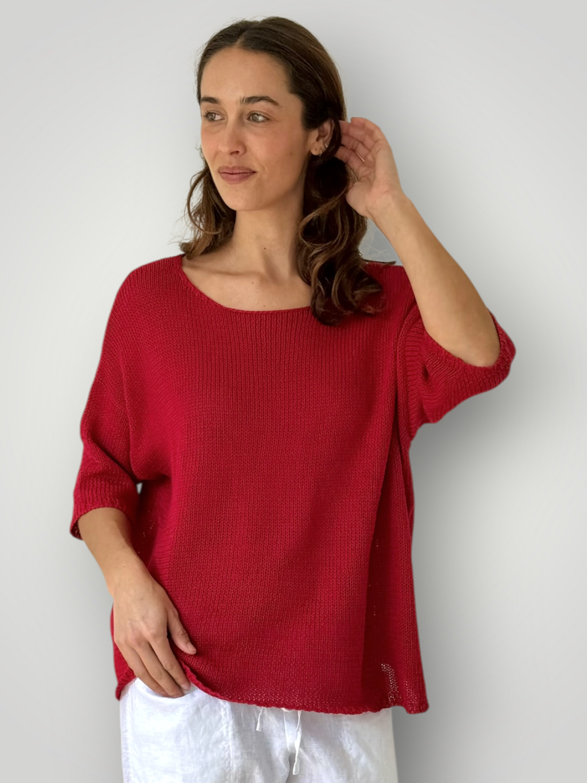 alex top-red cotton knit Apparel