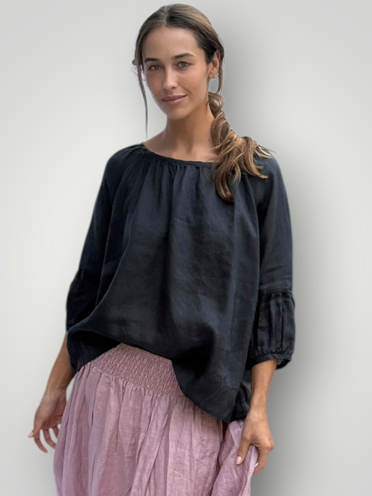 julia top-charcoal linen Apparel