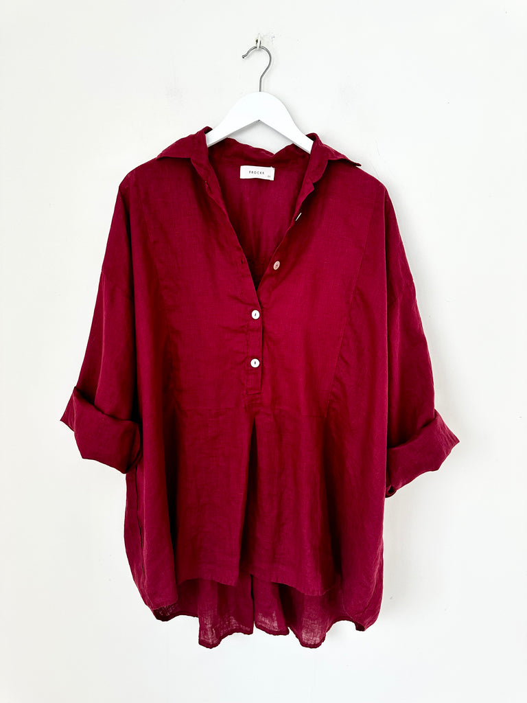 megan shirt - merlot linen Apparel