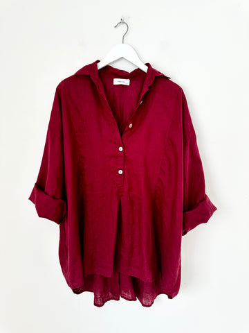 megan shirt - merlot linen Apparel