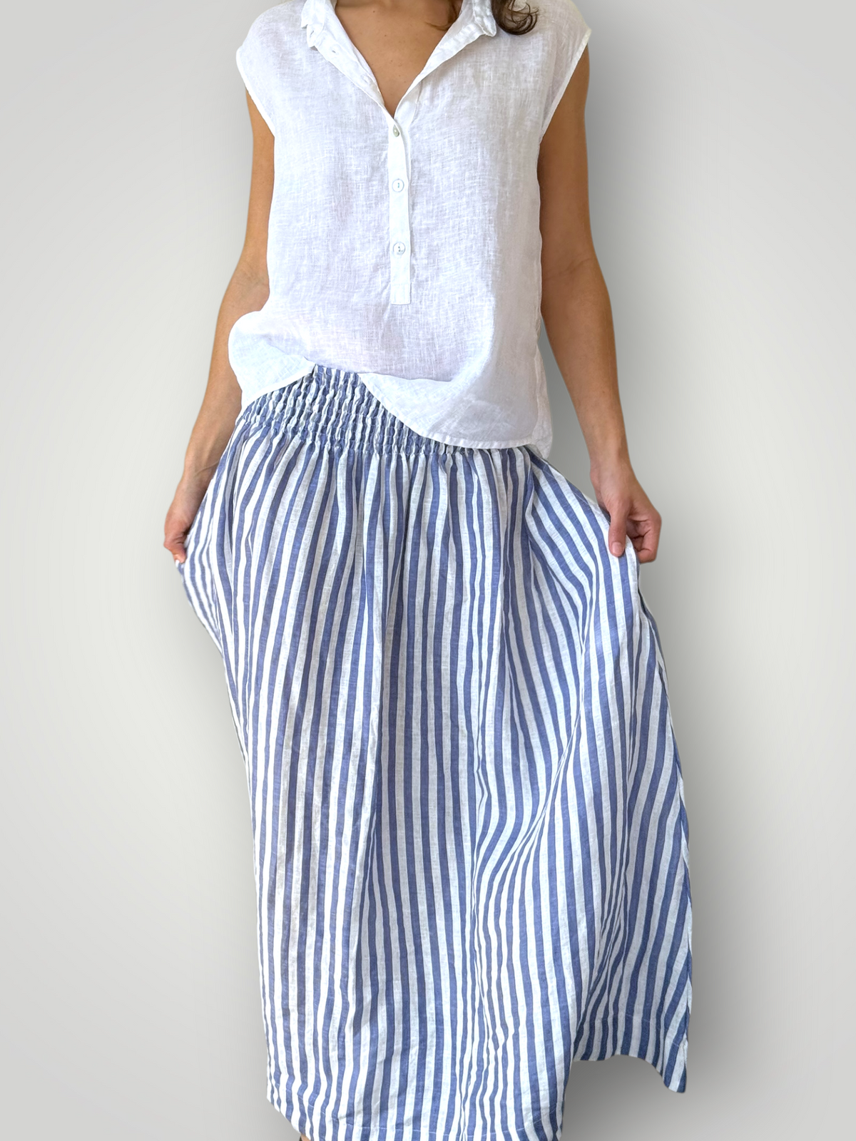 lulu skirt - cornflower stripe linen Apparel