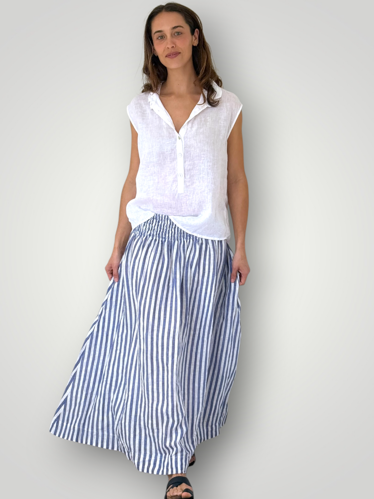 lulu skirt - cornflower stripe linen Apparel