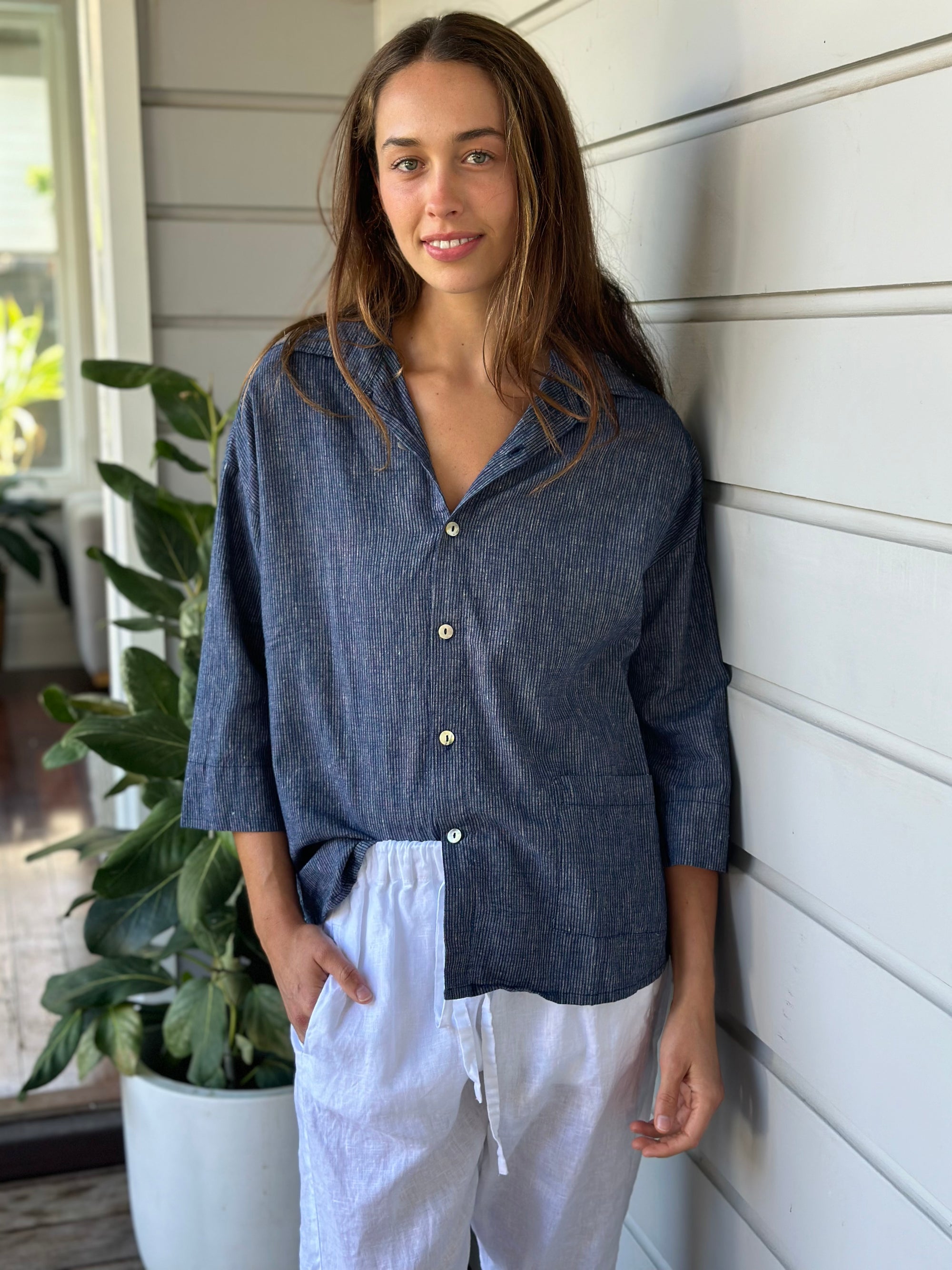 deanna shirt - fine navy stripe Apparel  