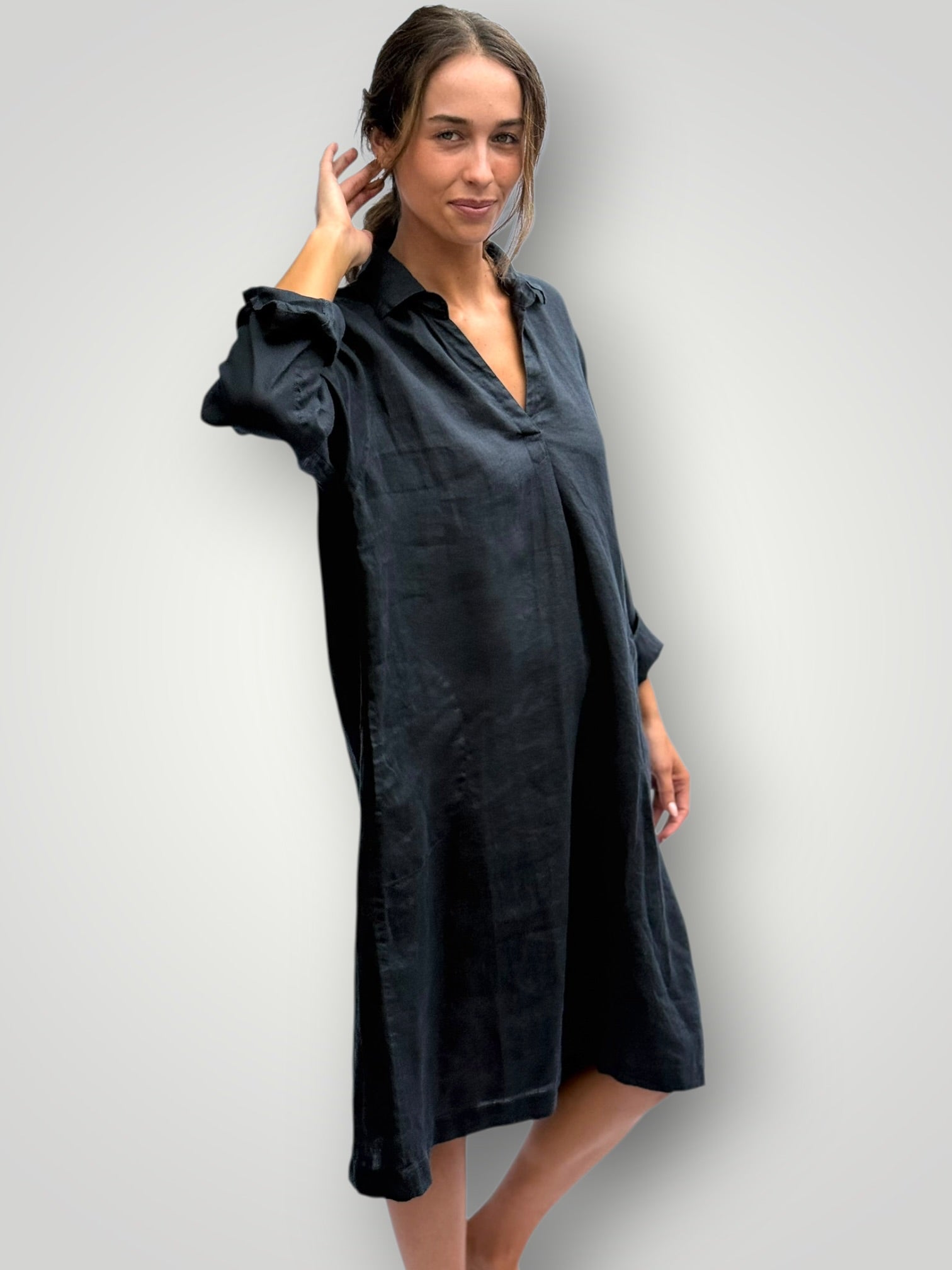 bianca dress -charcoal linen Apparel