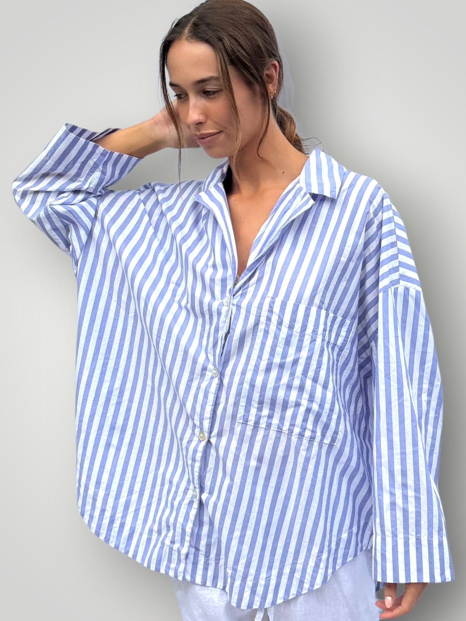 caitlyn shirt - cornflower stripe cotton Apparel