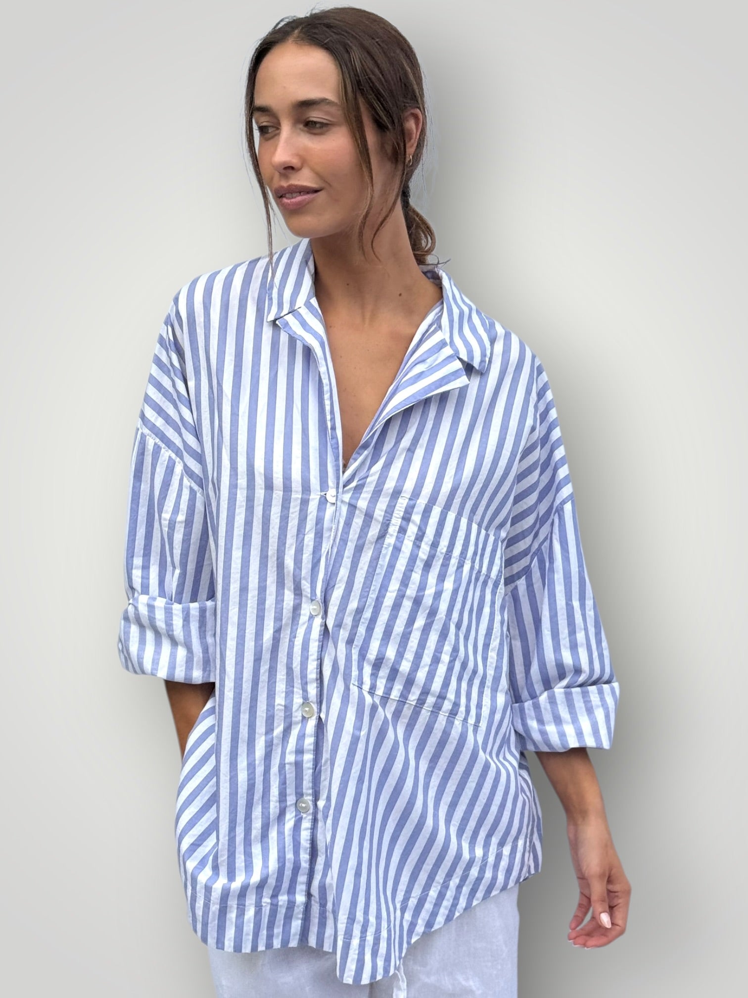 caitlyn shirt - cornflower stripe cotton Apparel