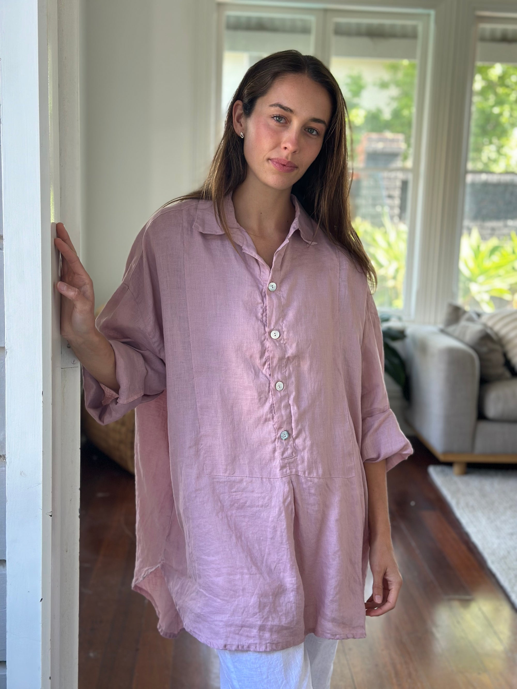 megan shirt - dusty rose linen Apparel  