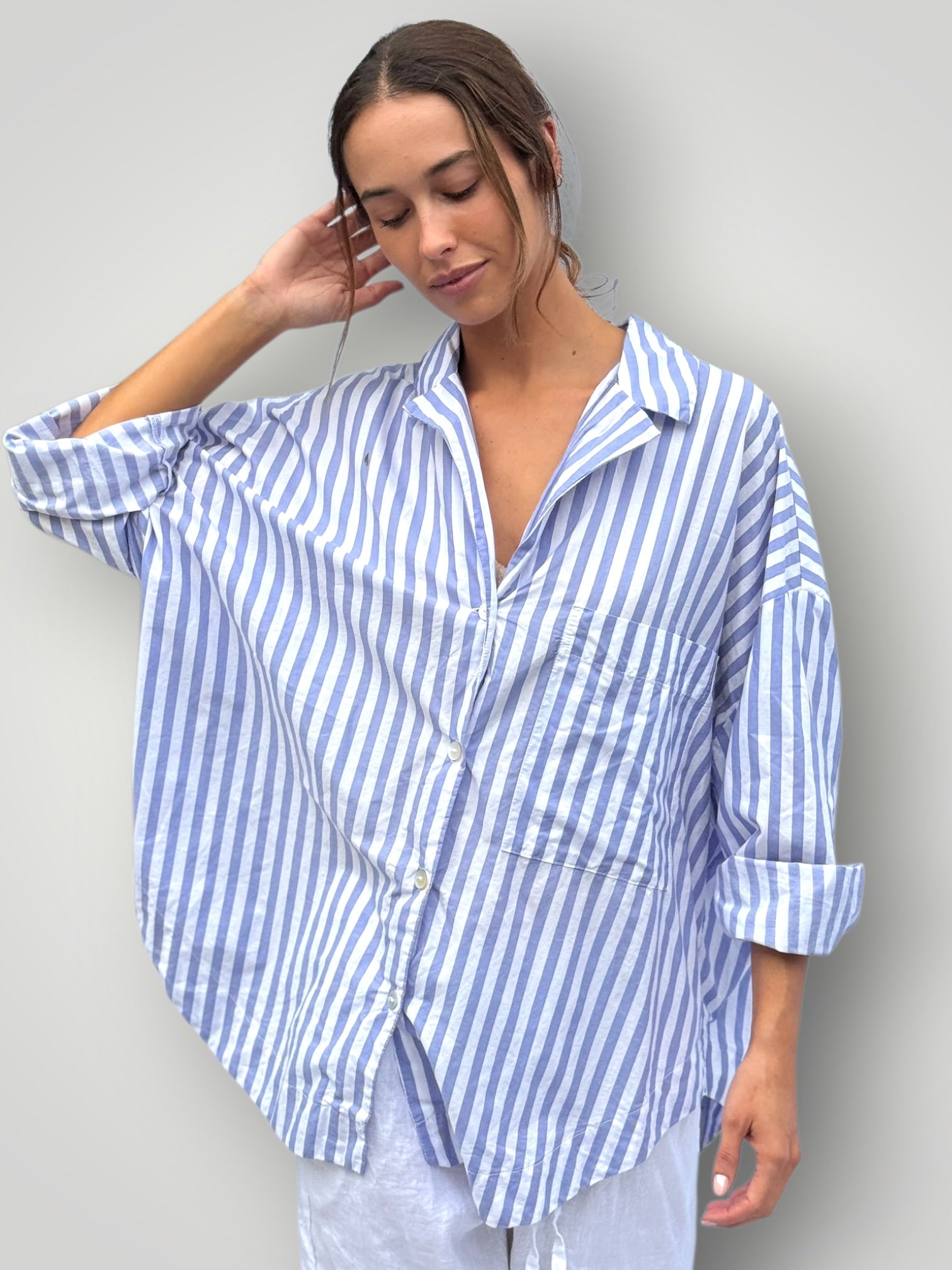 caitlyn shirt - cornflower stripe cotton Apparel