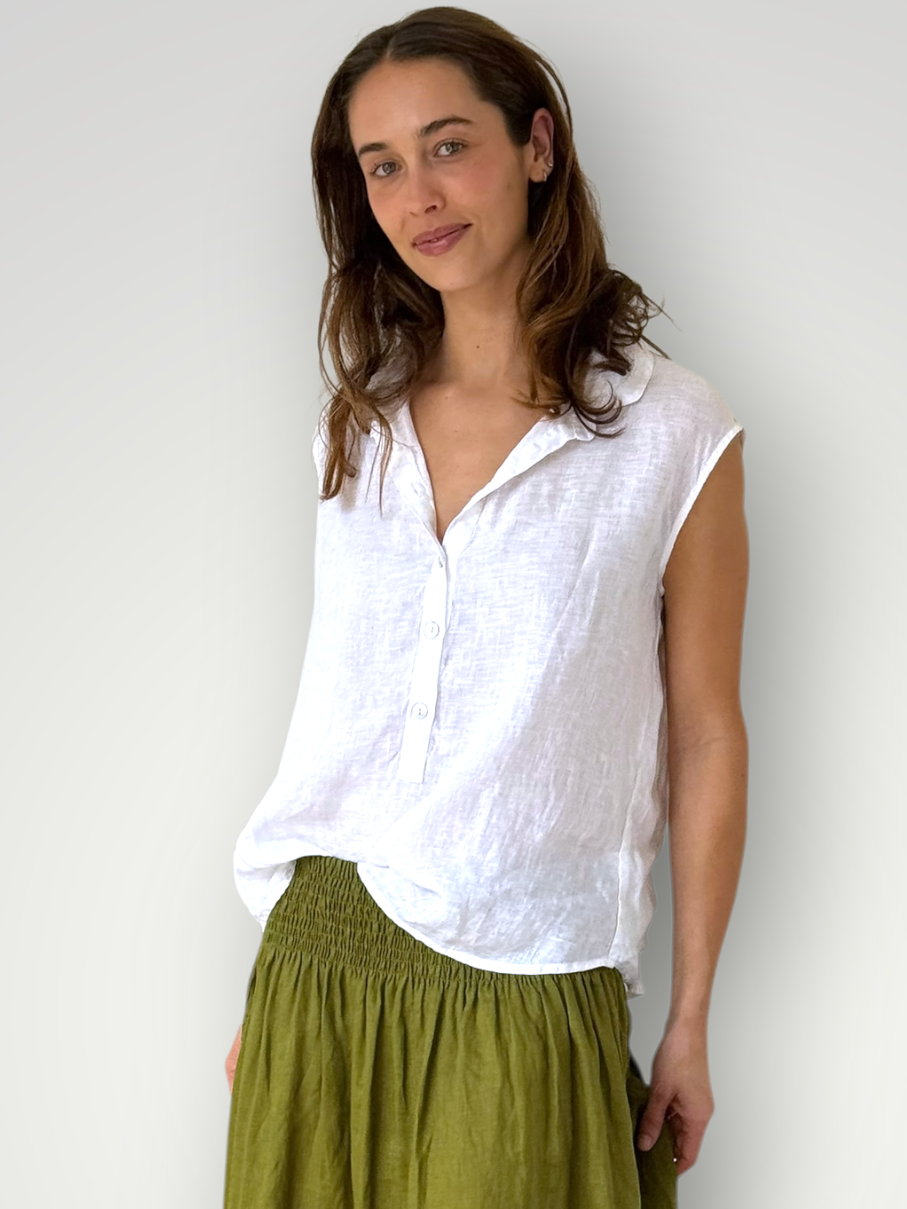 lexi top- white linen Apparel