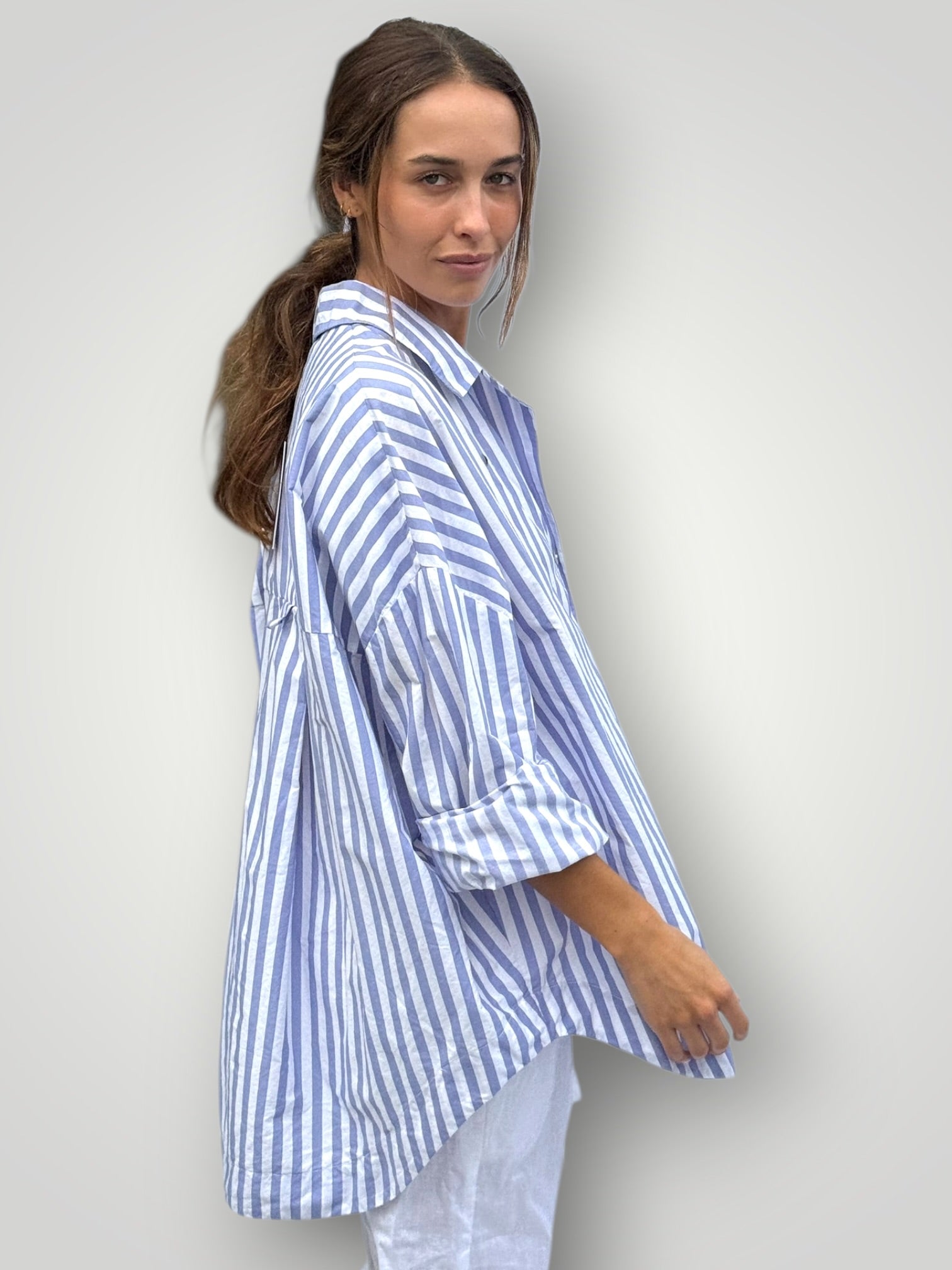 caitlyn shirt - cornflower stripe cotton Apparel