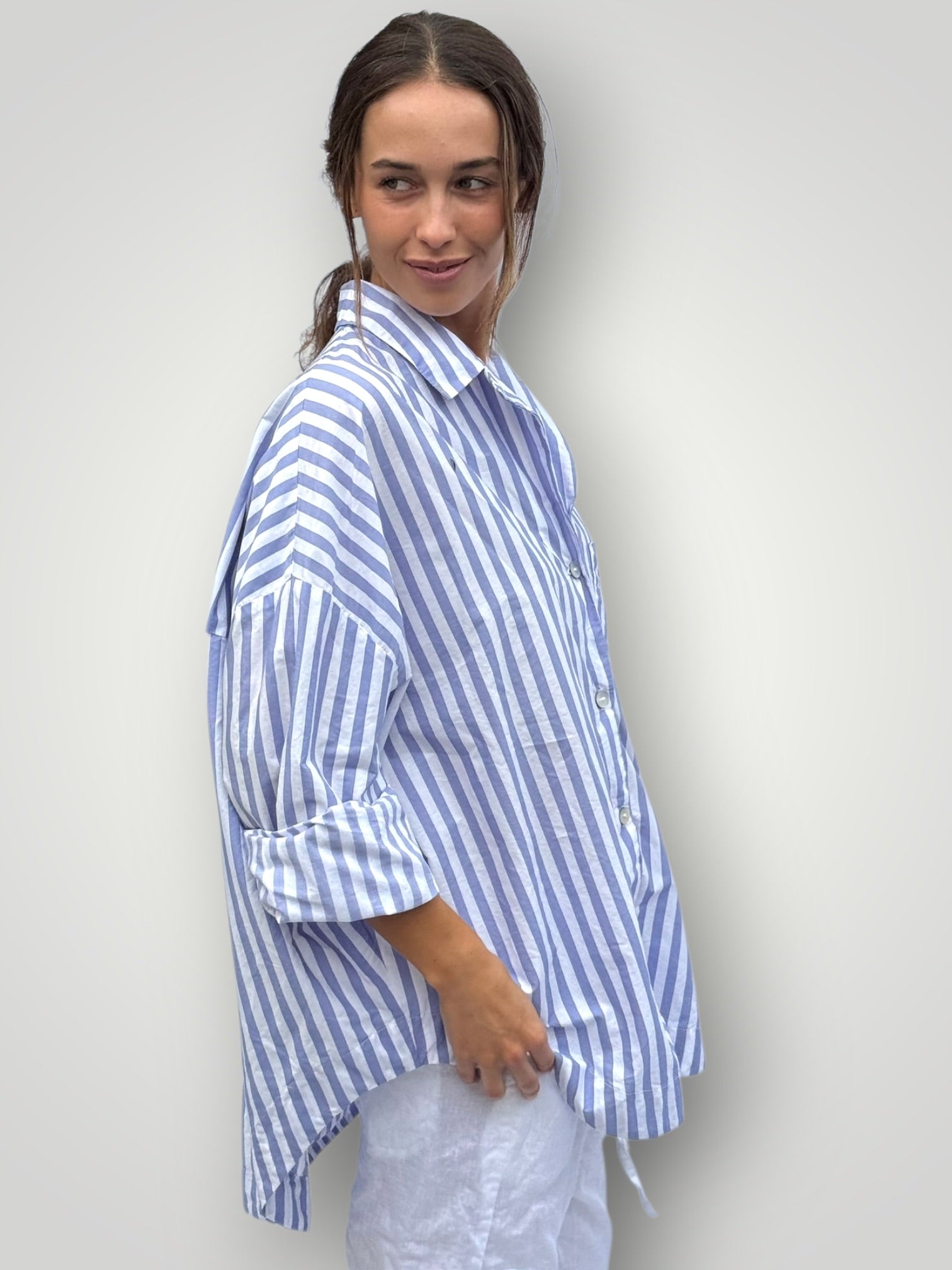 caitlyn shirt - cornflower stripe cotton Apparel