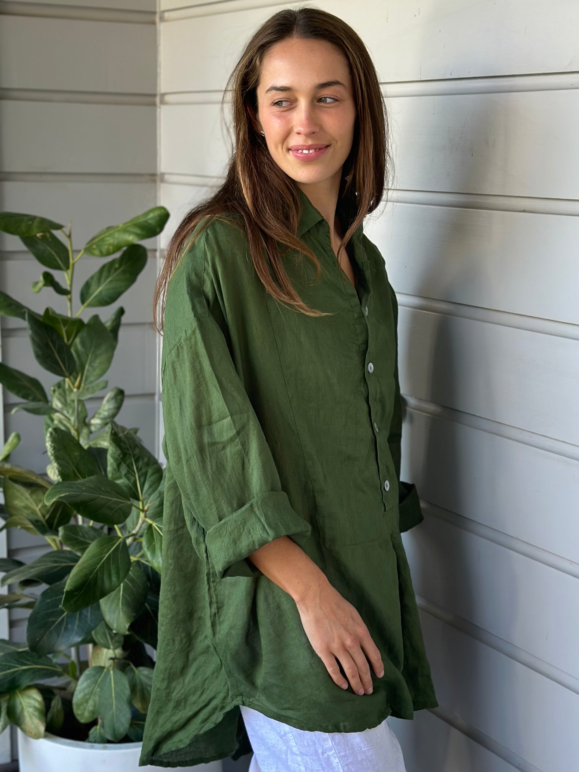 megan shirt - moss linen Apparel  