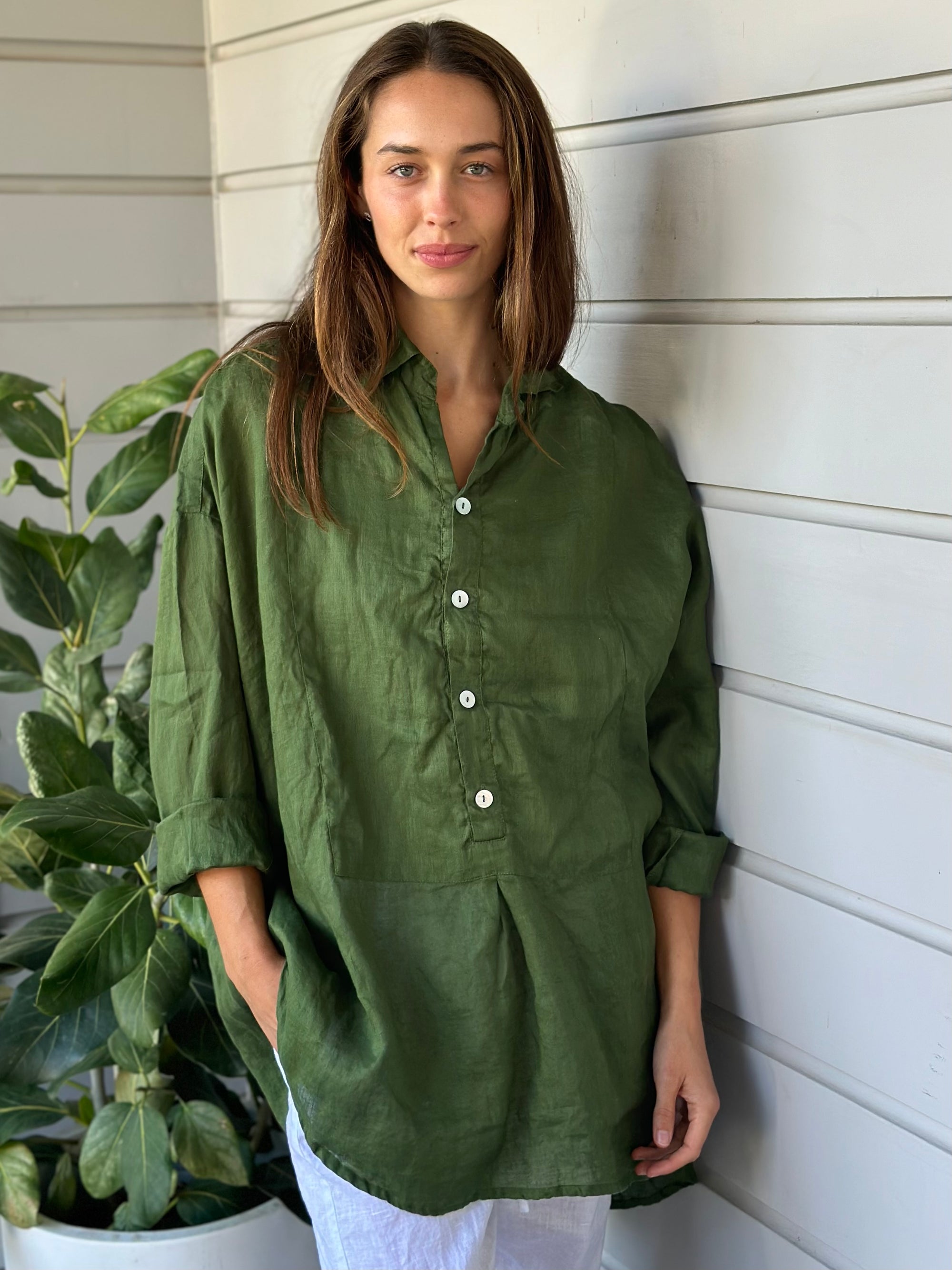 megan shirt - moss linen Apparel  