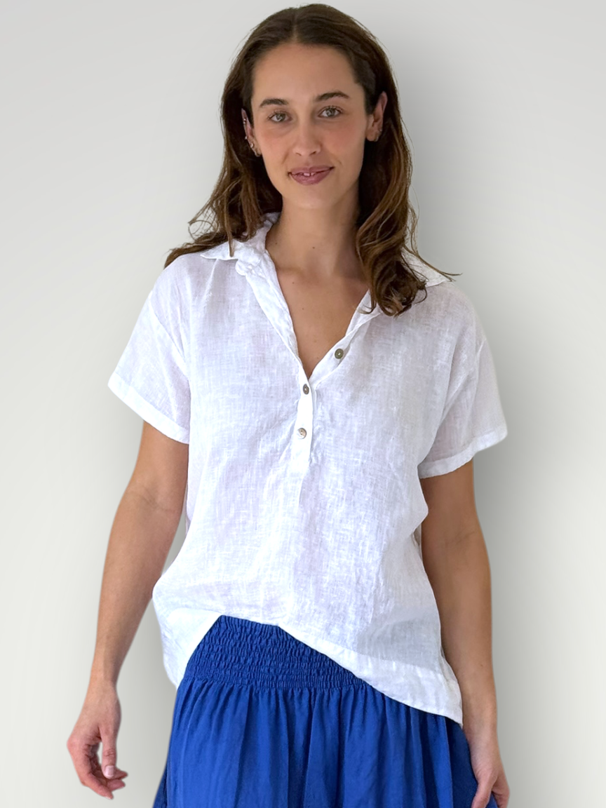 celia top -white linen Apparel