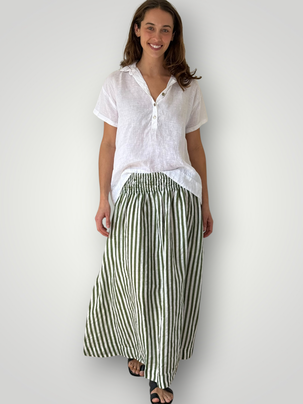lulu skirt - moss stripe linen Apparel