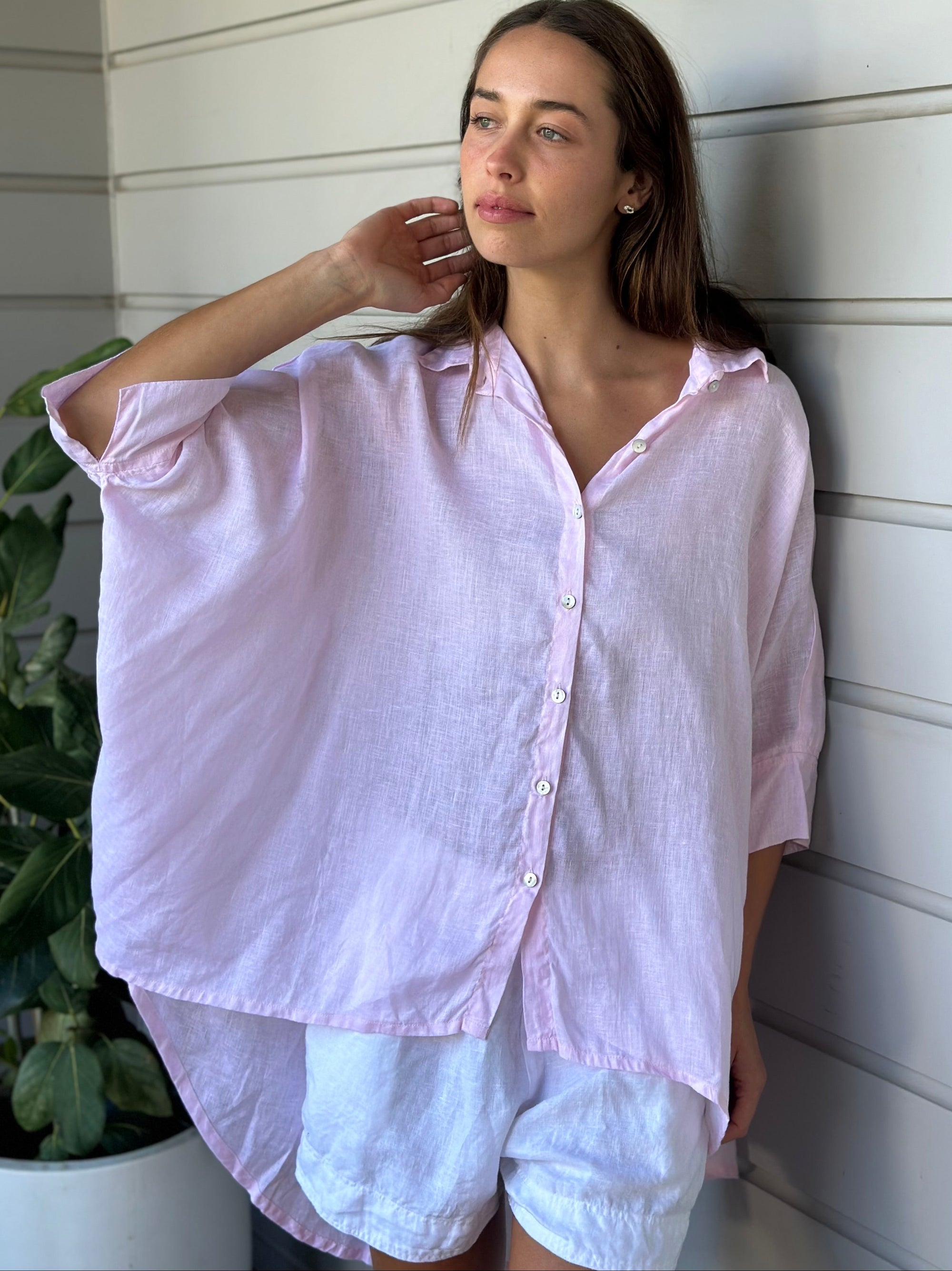 issey shirt - soft pink linen Apparel