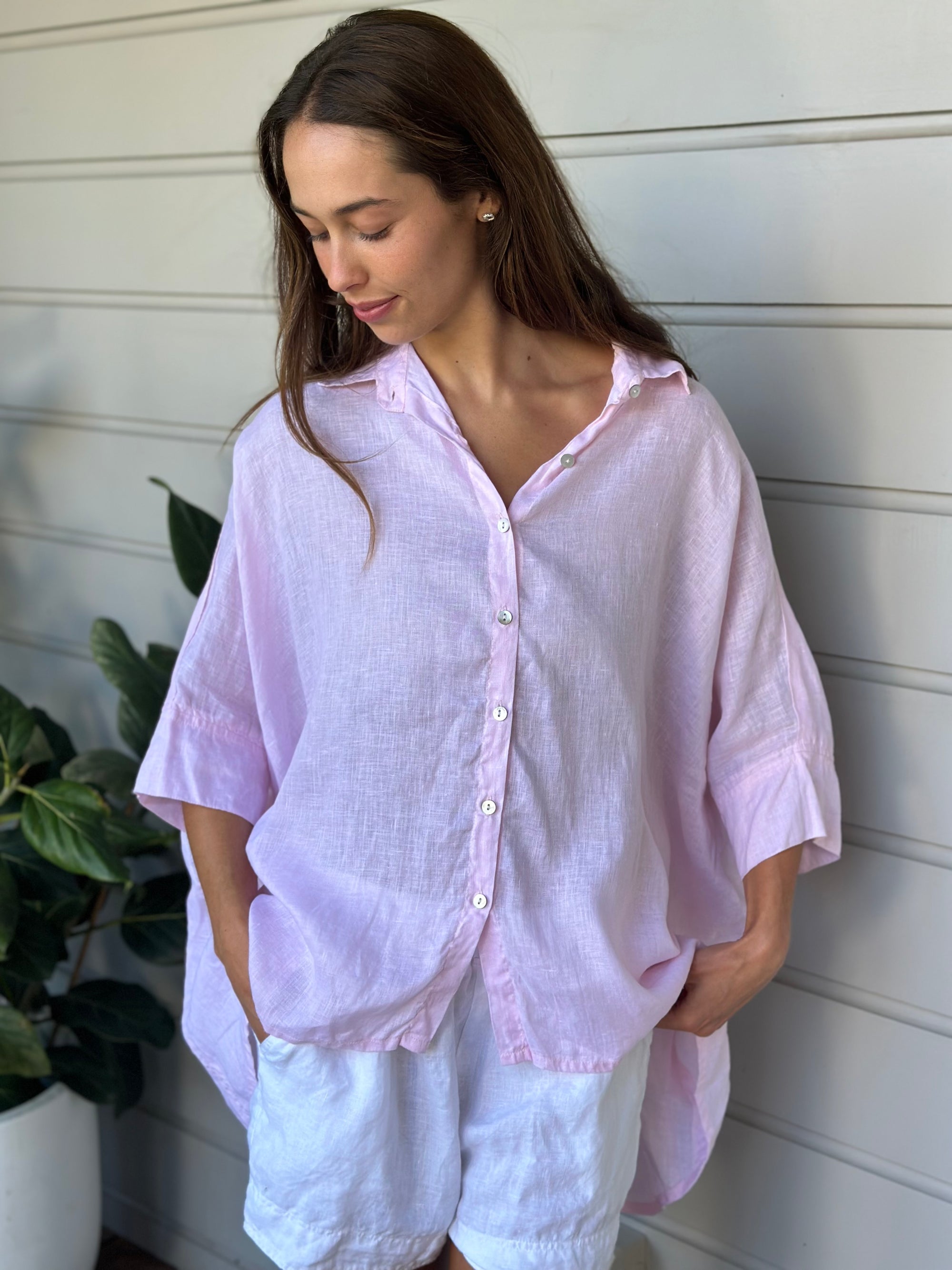 issey shirt - soft pink linen Apparel