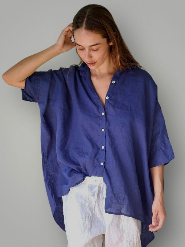 issey shirt - blue dusk linen Apparel