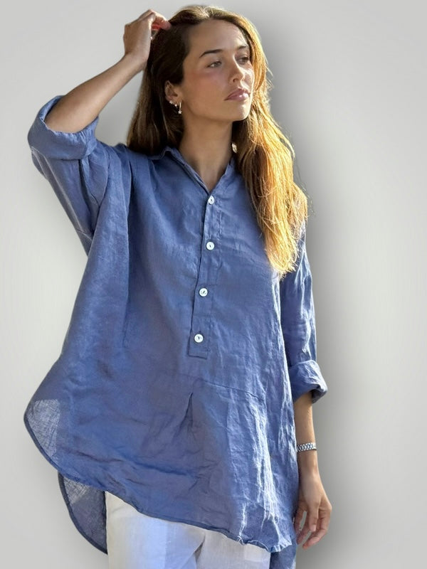 megan shirt - cornflower linen Apparel
