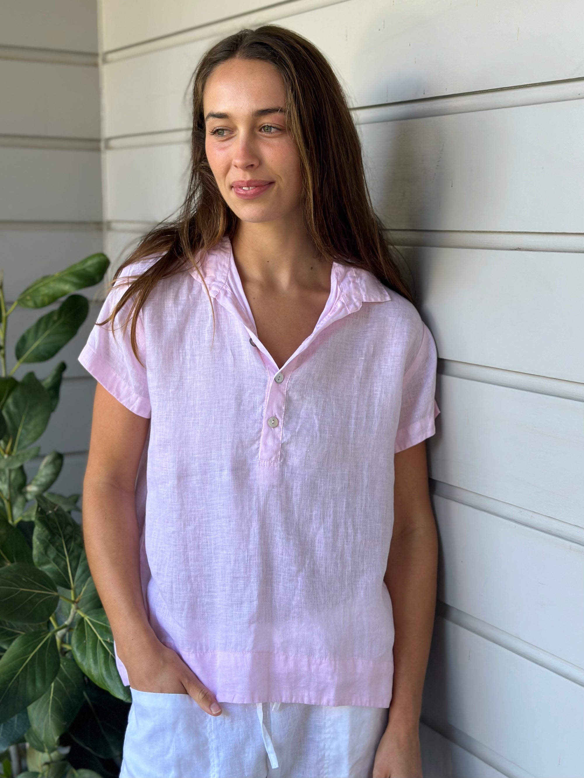 celia top -soft pink linen Apparel