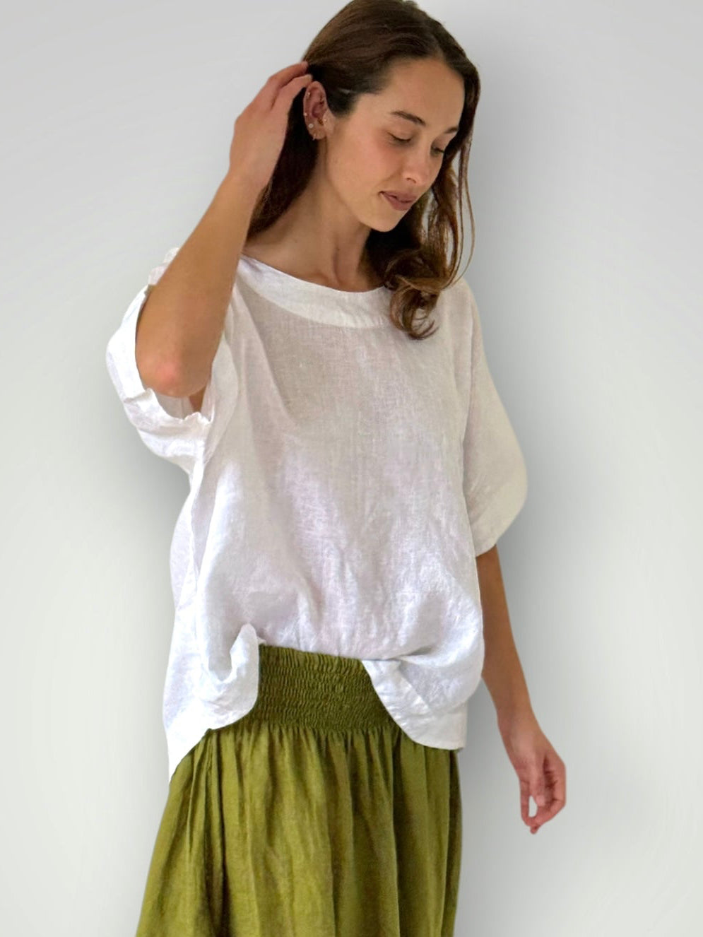 mia top - white linen Apparel