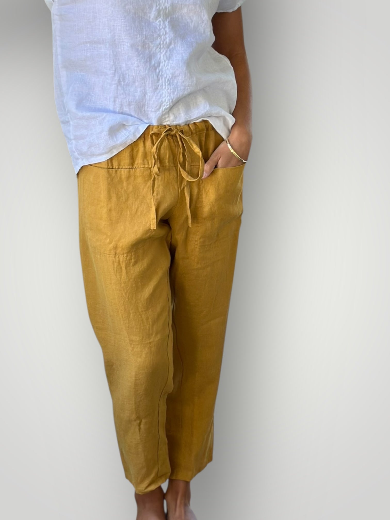 jessie pant-turmeric linen Apparel