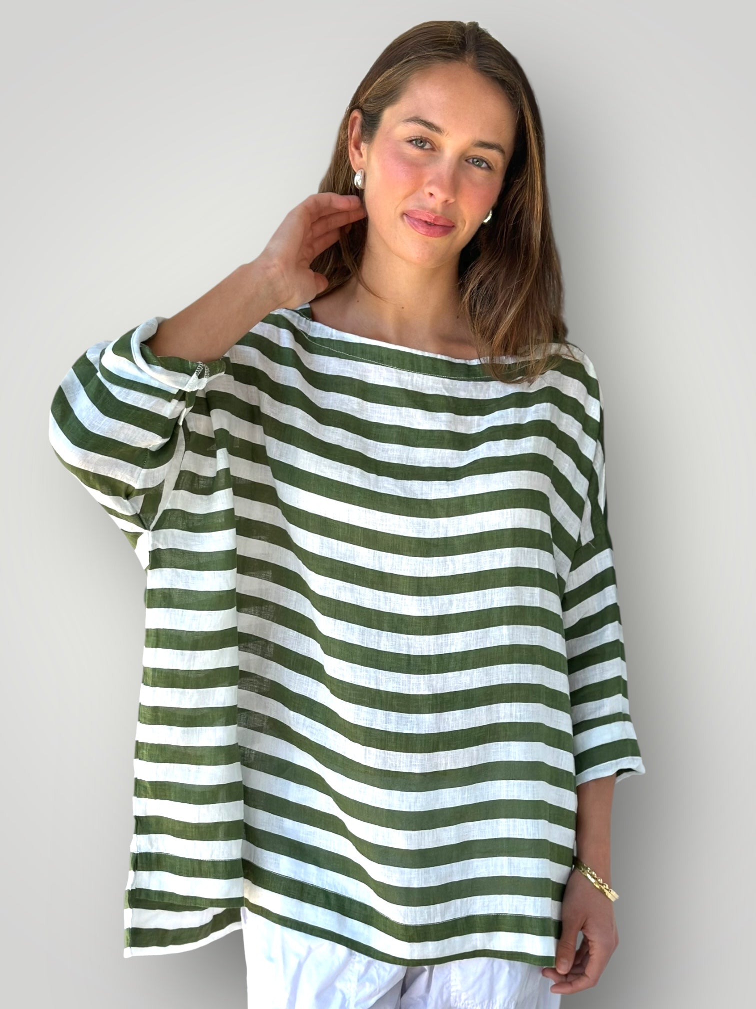 avril top - moss stripe linen Apparel