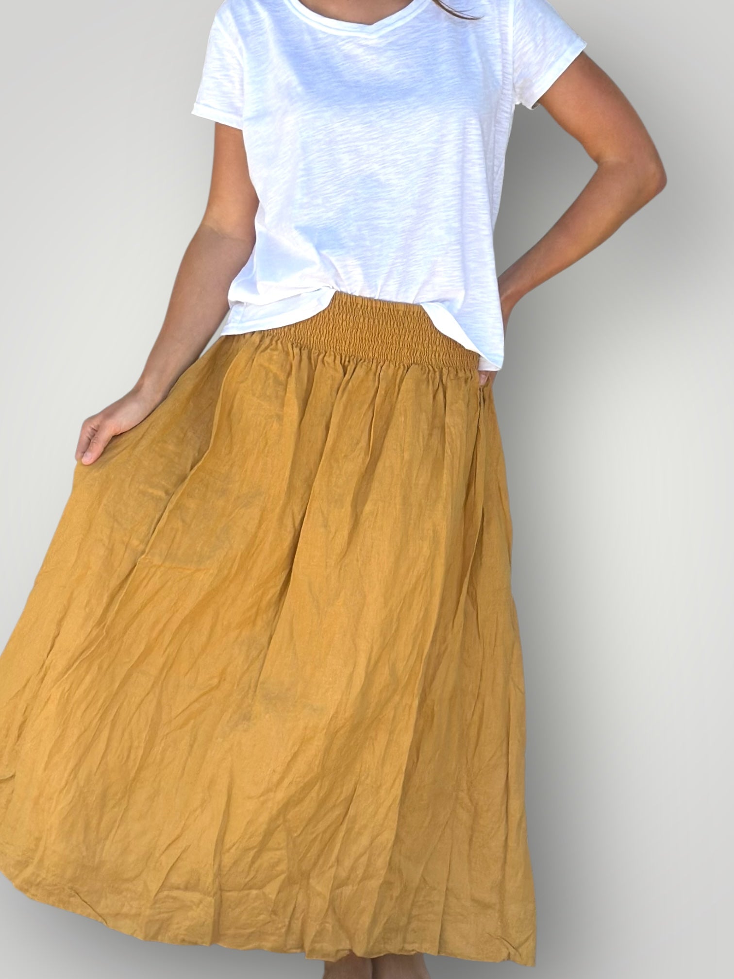 lulu skirt-turmeric linen Apparel