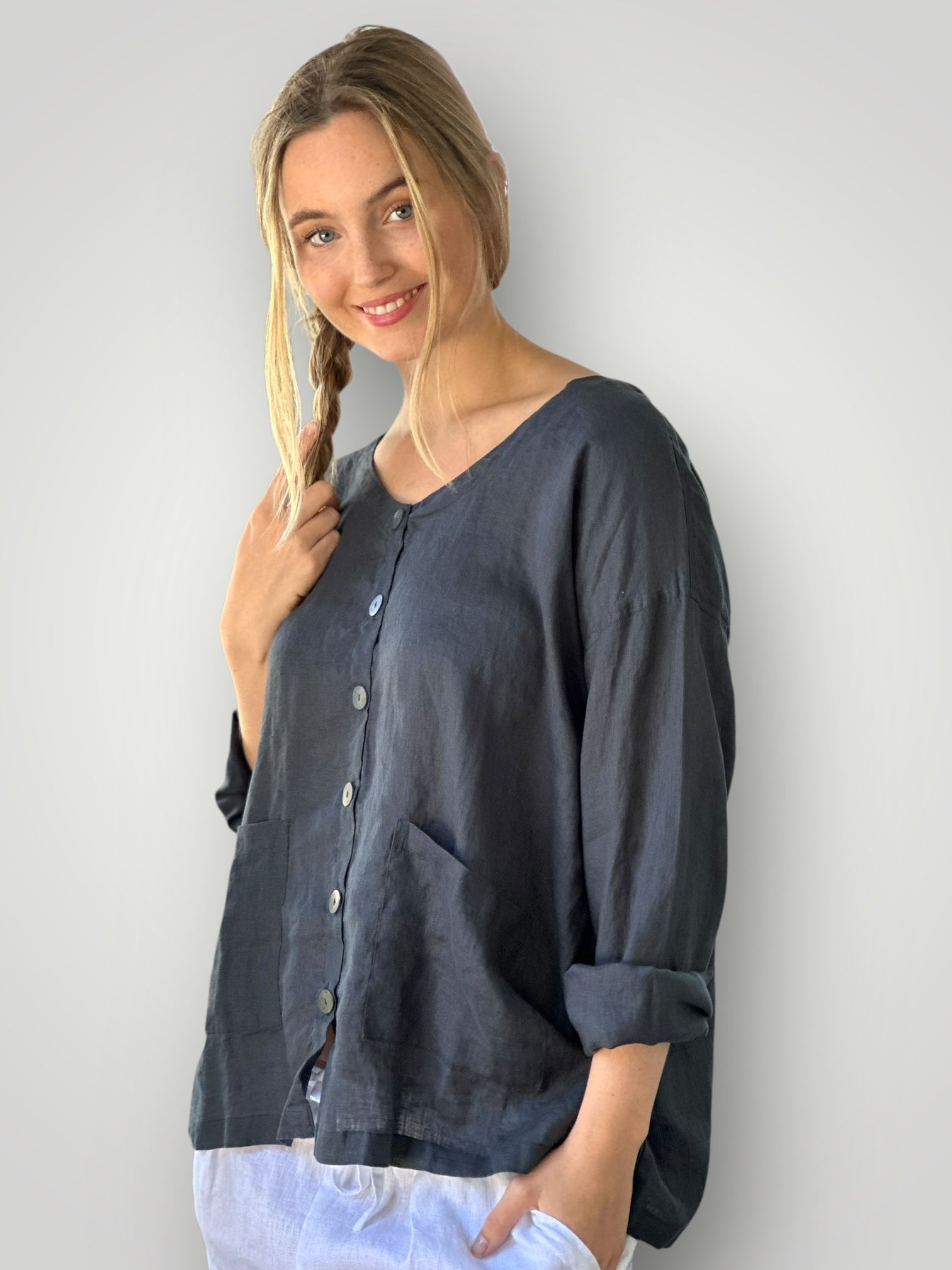 jamie jacket -charcoal linen Apparel