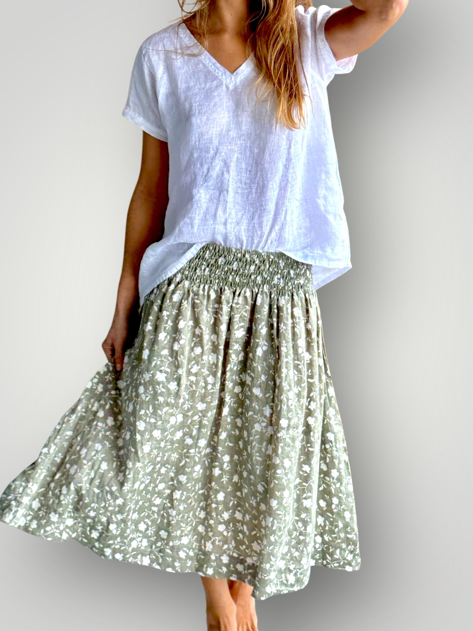 lola skirt - sage flora linen Apparel