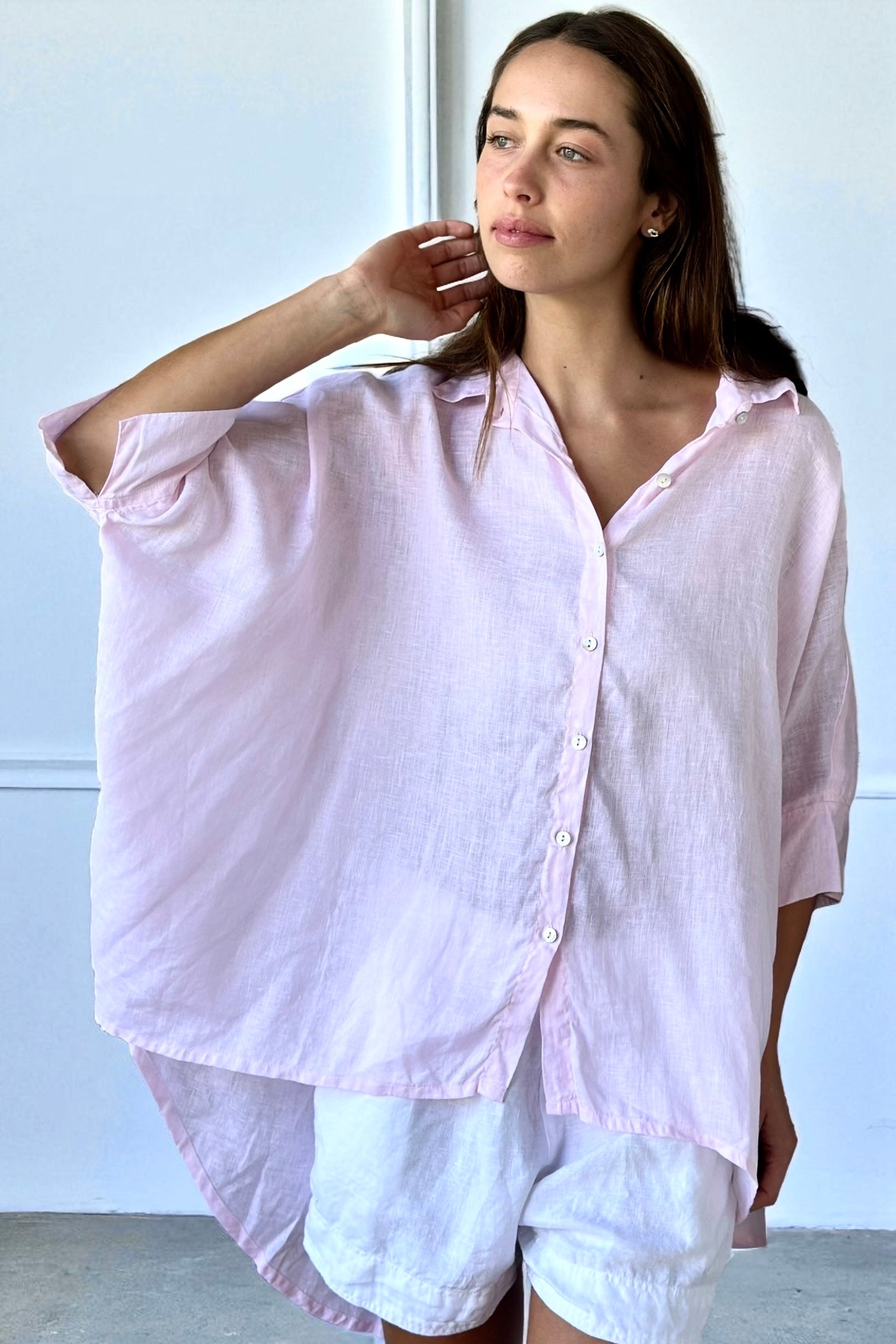 issey shirt - soft pink linen Apparel