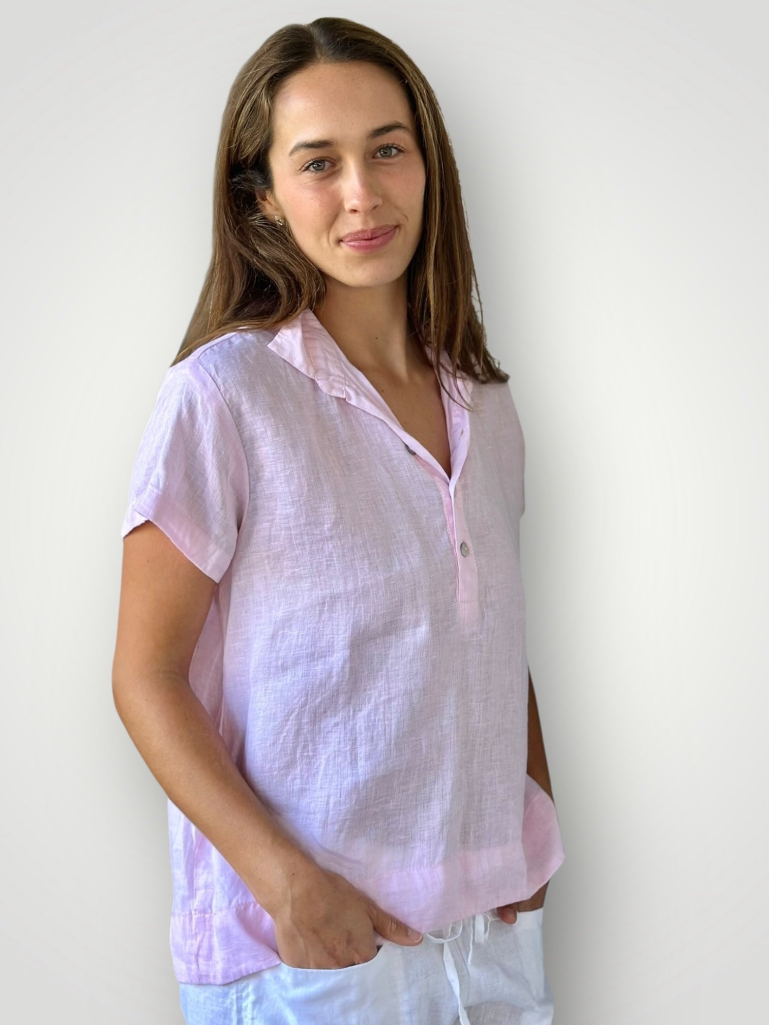 celia top -soft pink linen Apparel
