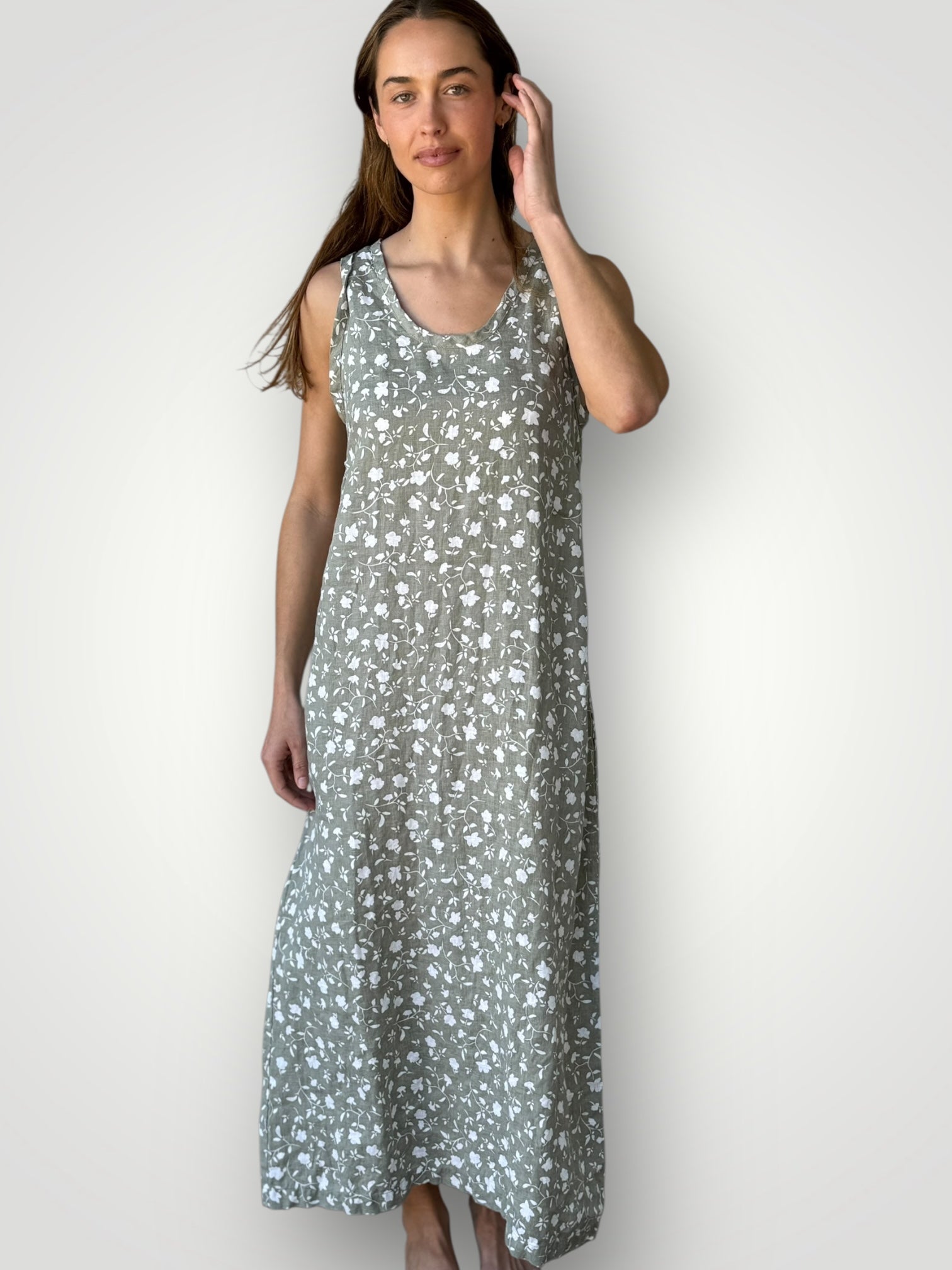 imogen dress-sage floral linen