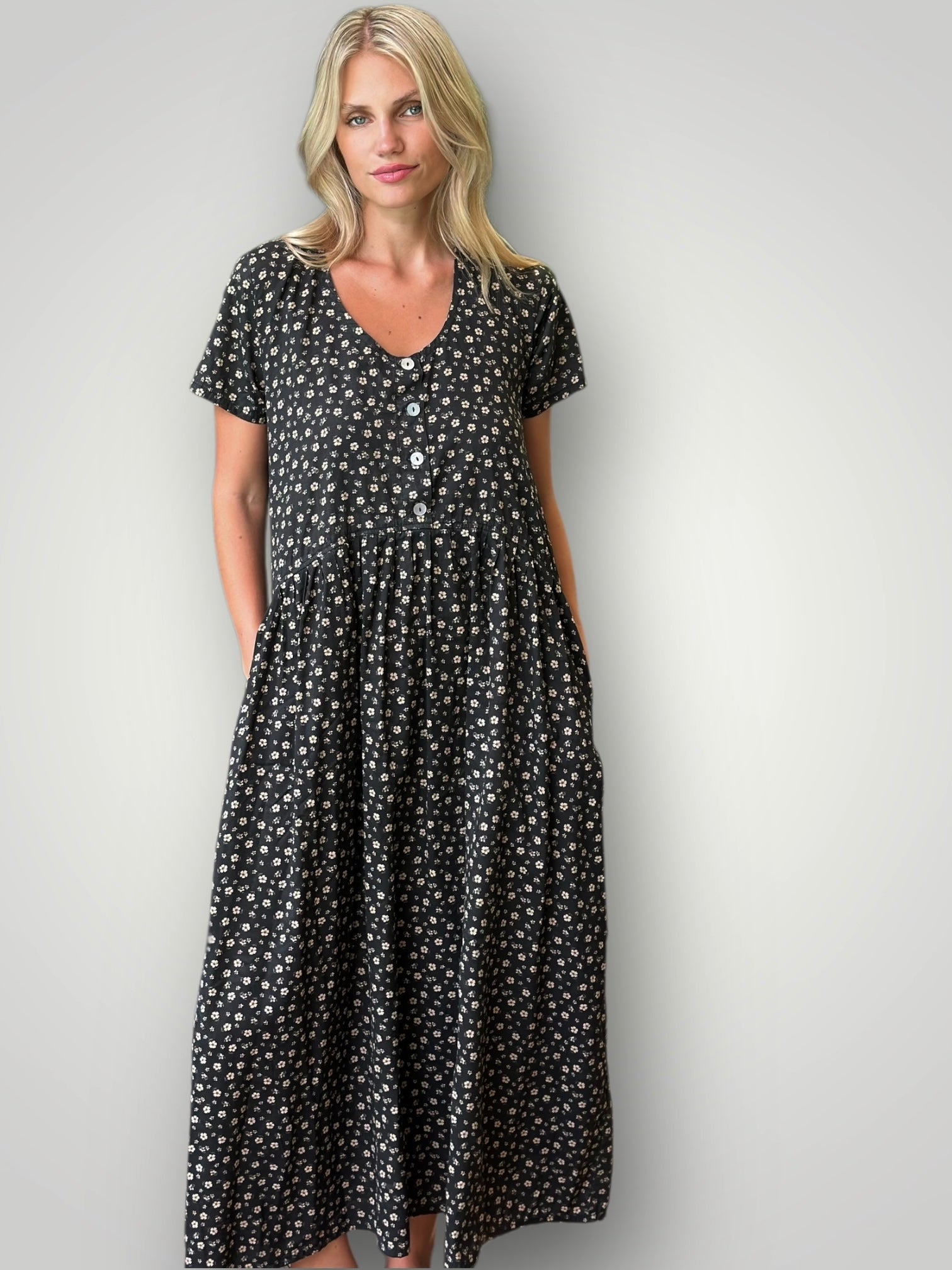 audrey dress - small charcoal flower cotton Apparel