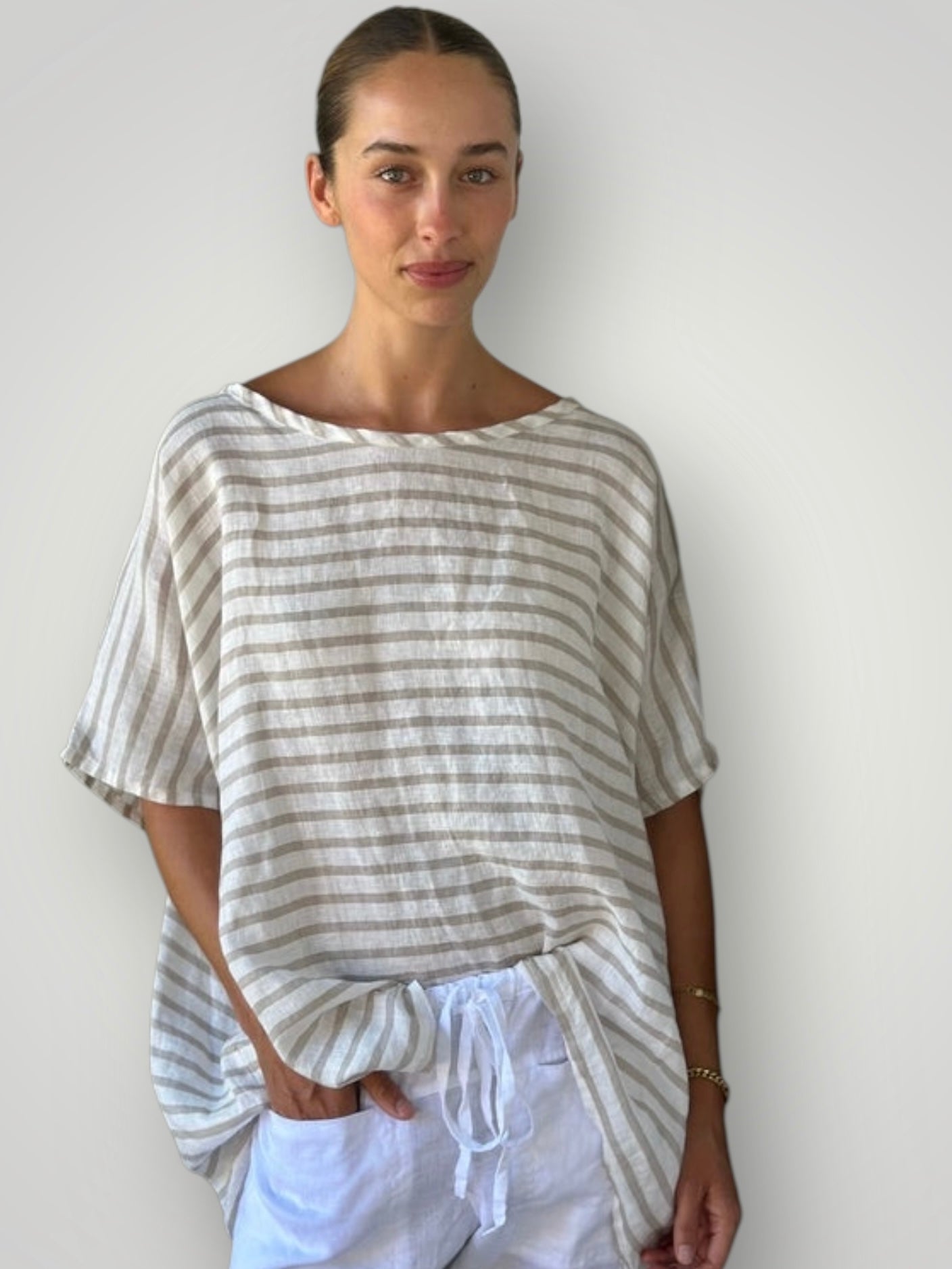 rachael top - natural stripe linen Apparel