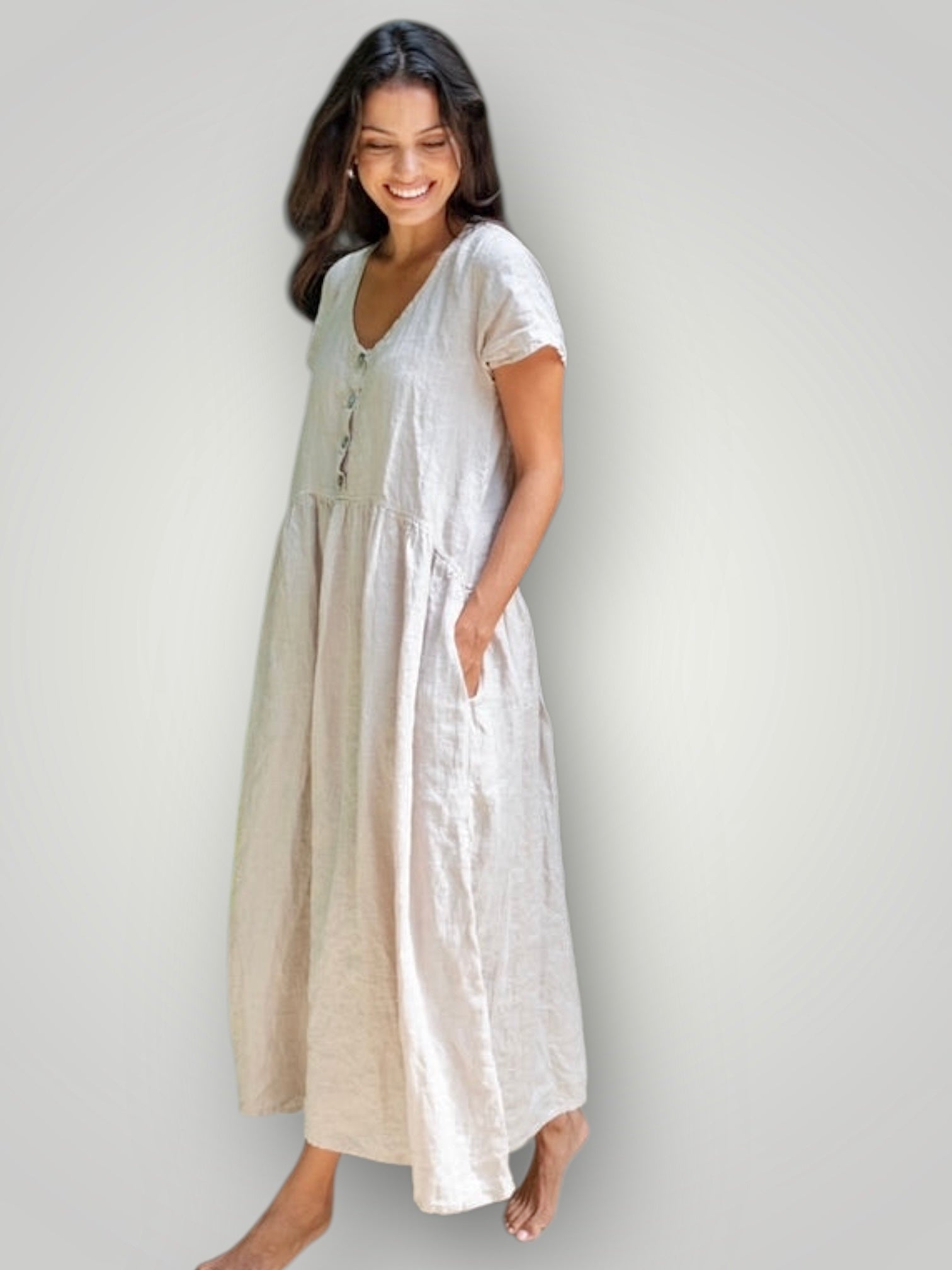 audrey dress - almond linen Apparel