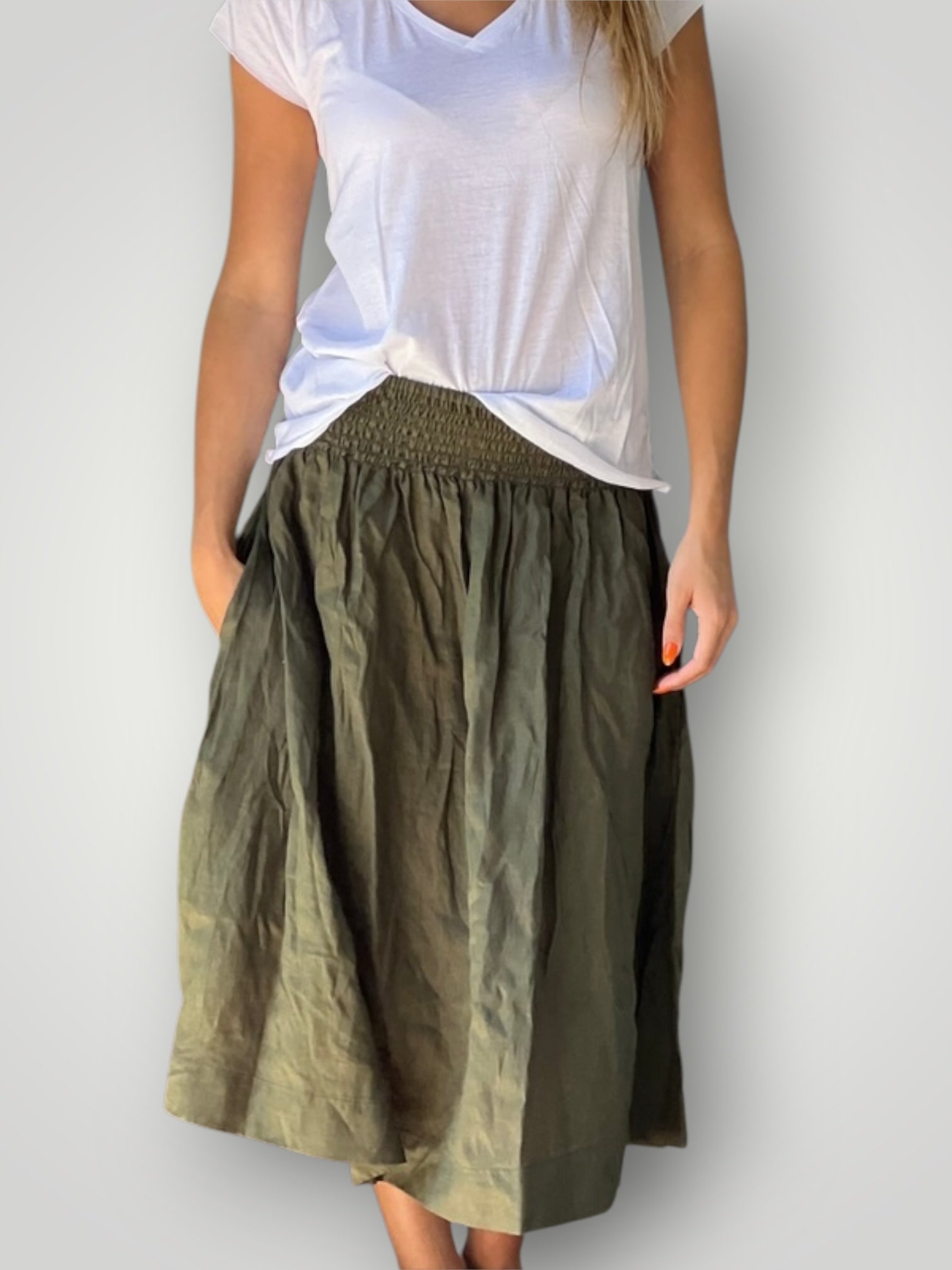lola skirt-army linen Apparel