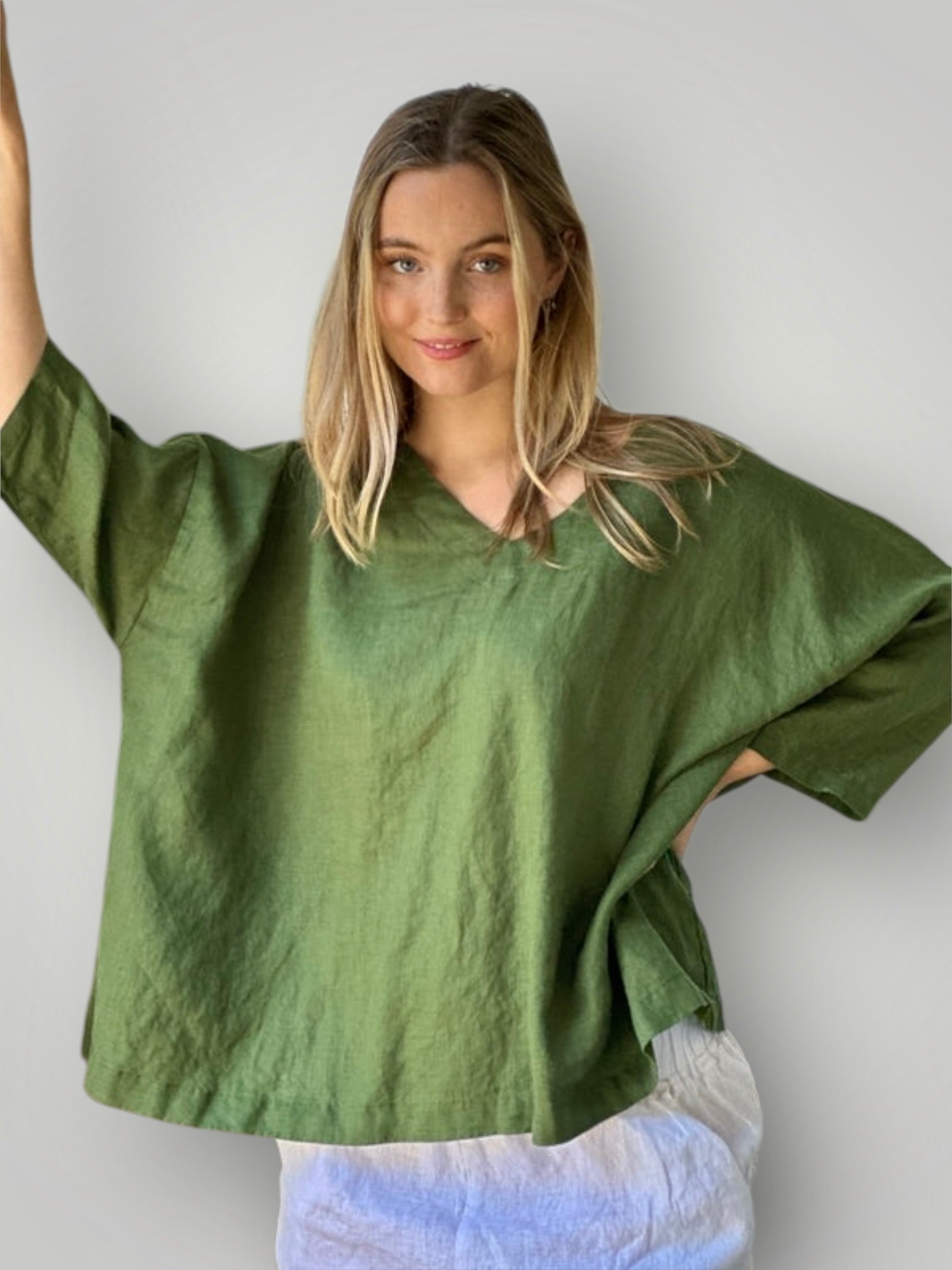 lydia top - moss linen Apparel
