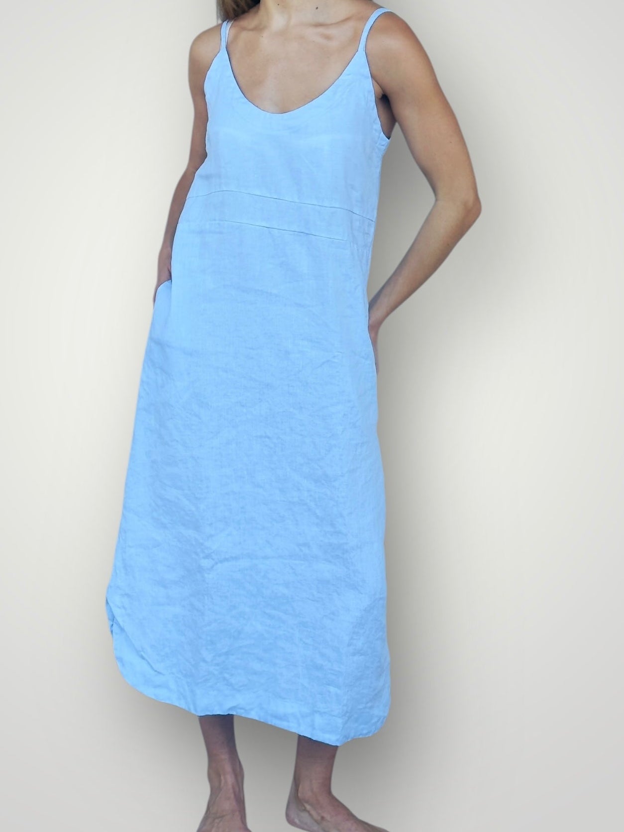 mabel dress-soft blue linen