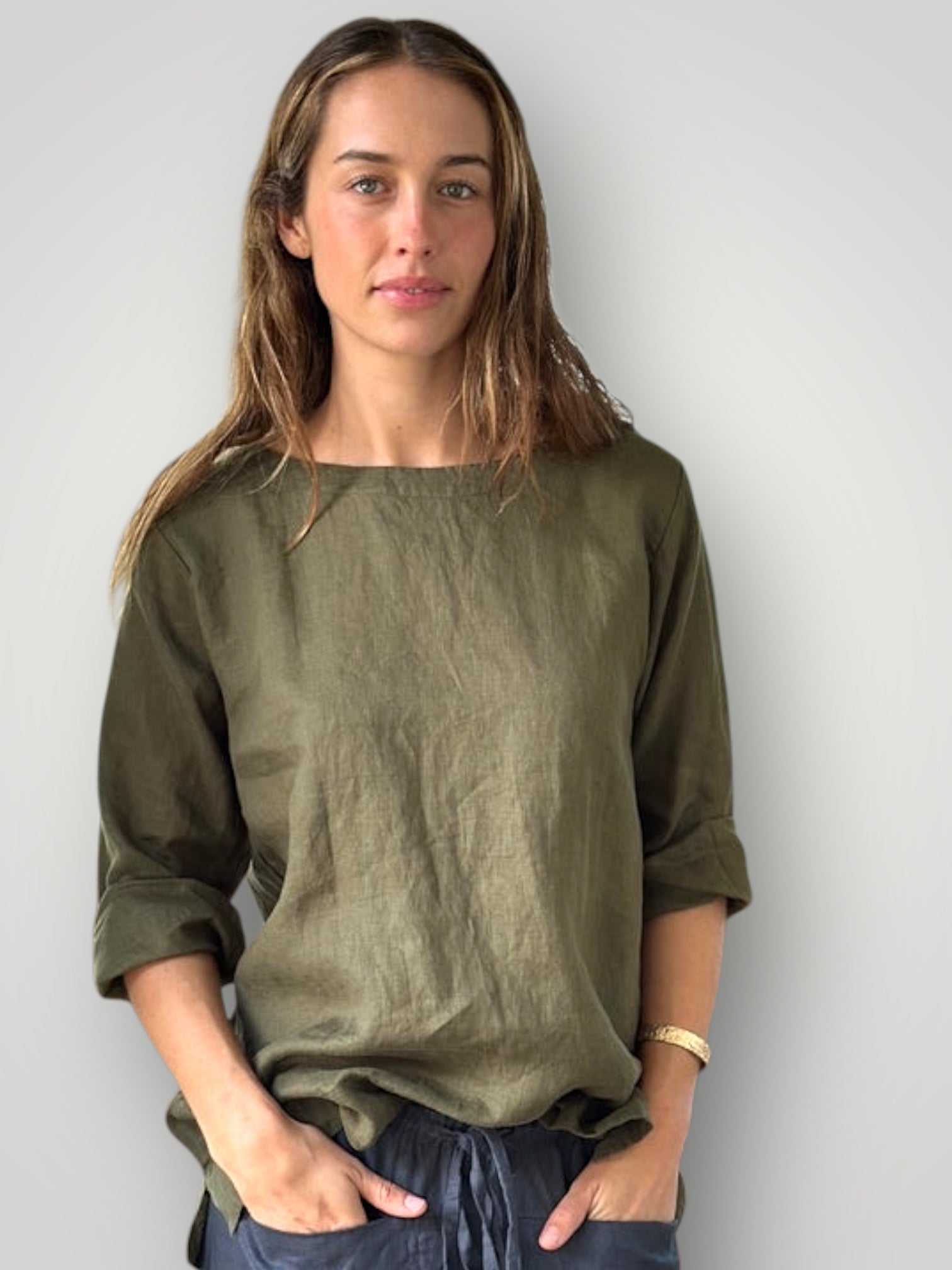 april top - army linen Apparel