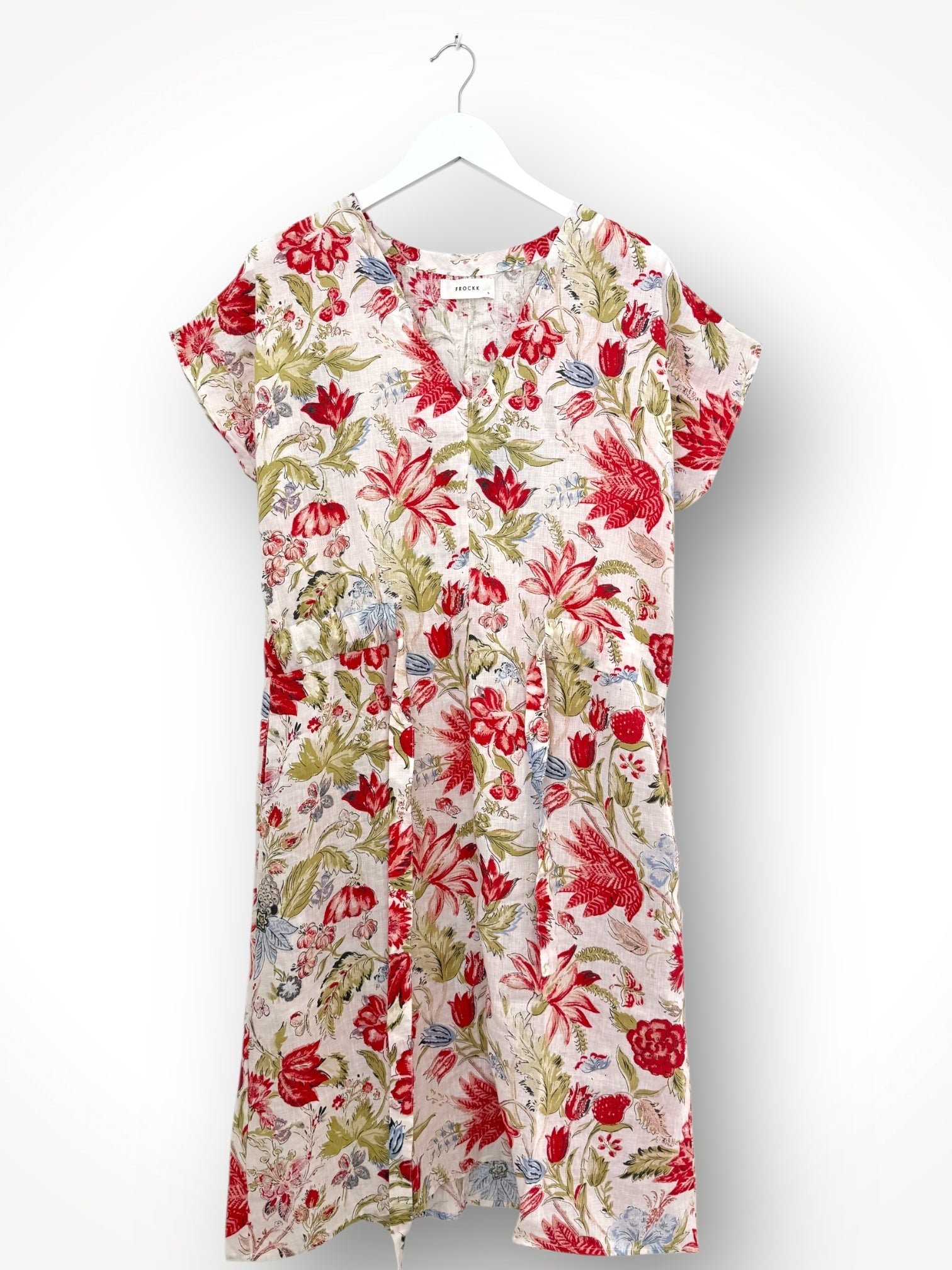 harper dress mid length - festive flower linen Apparel
