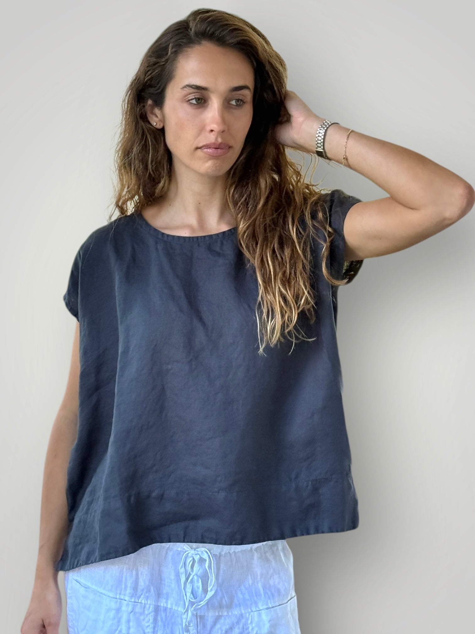 emma top - charcoal linen Apparel