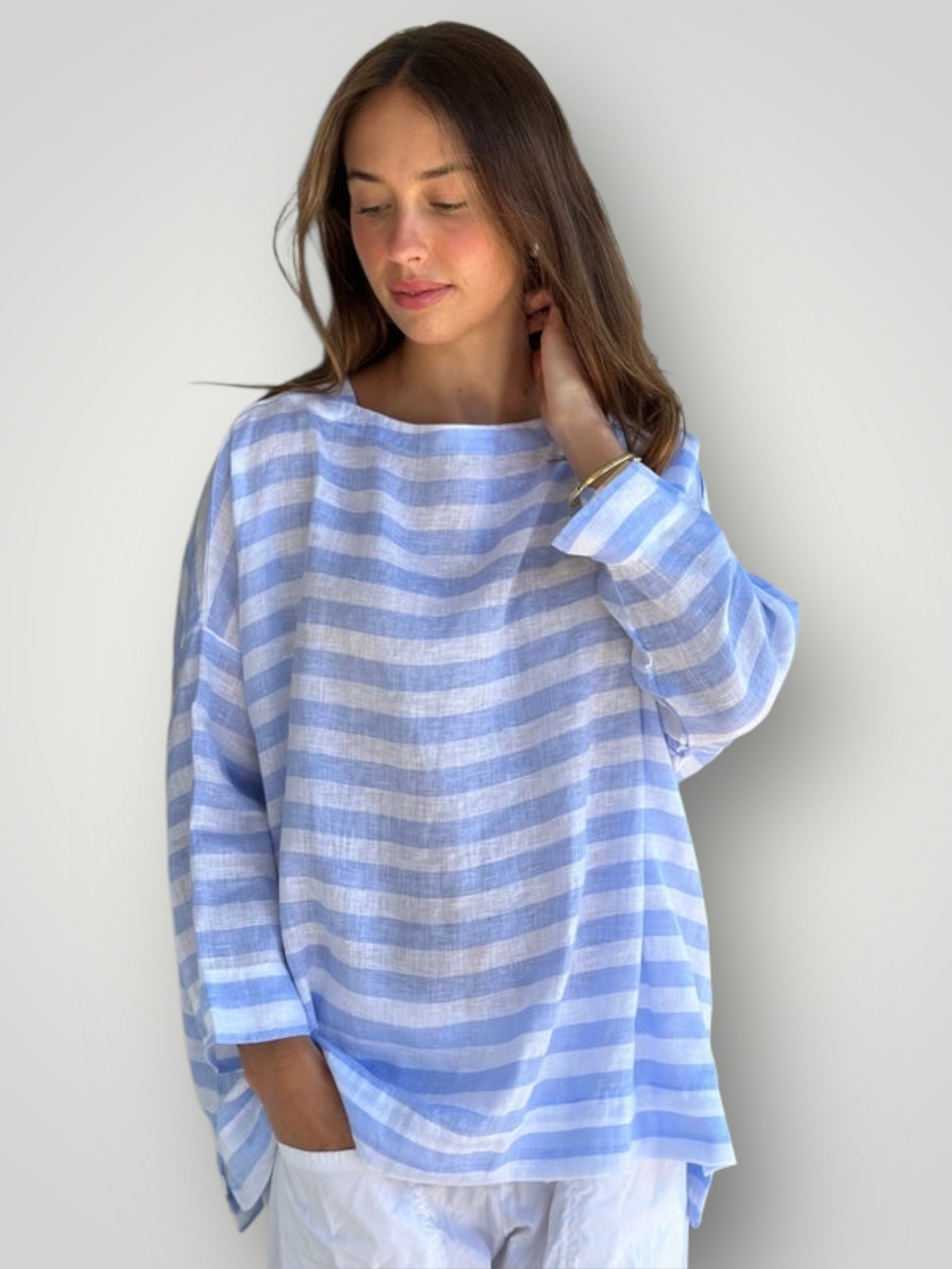 avril top - sky stripe linen Apparel