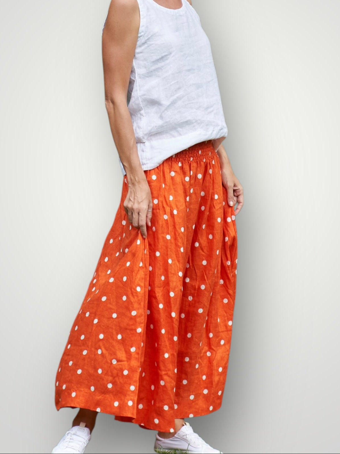 lulu skirt-orange spot linen Apparel