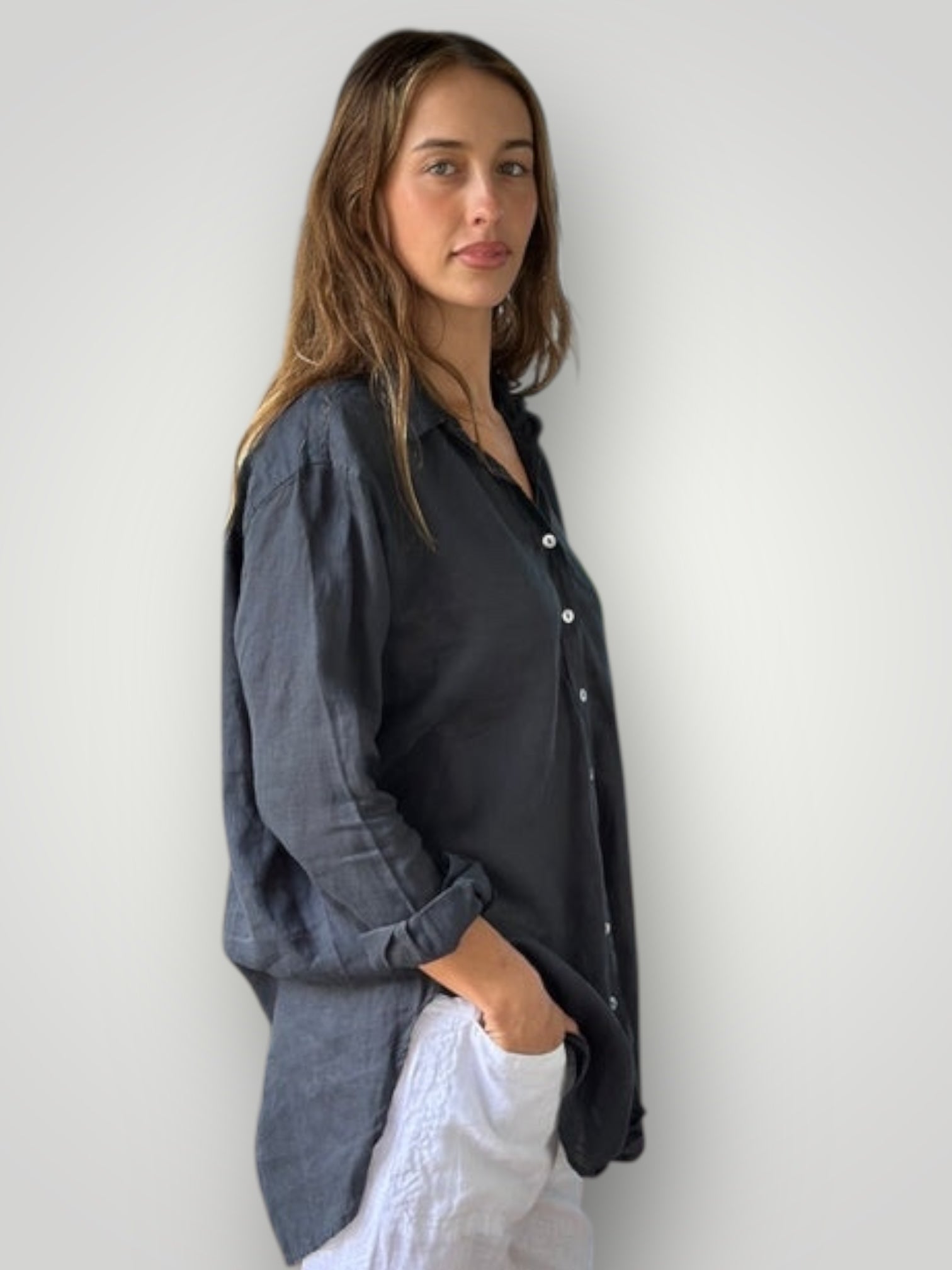 skyla shirt - charcoal linen Apparel