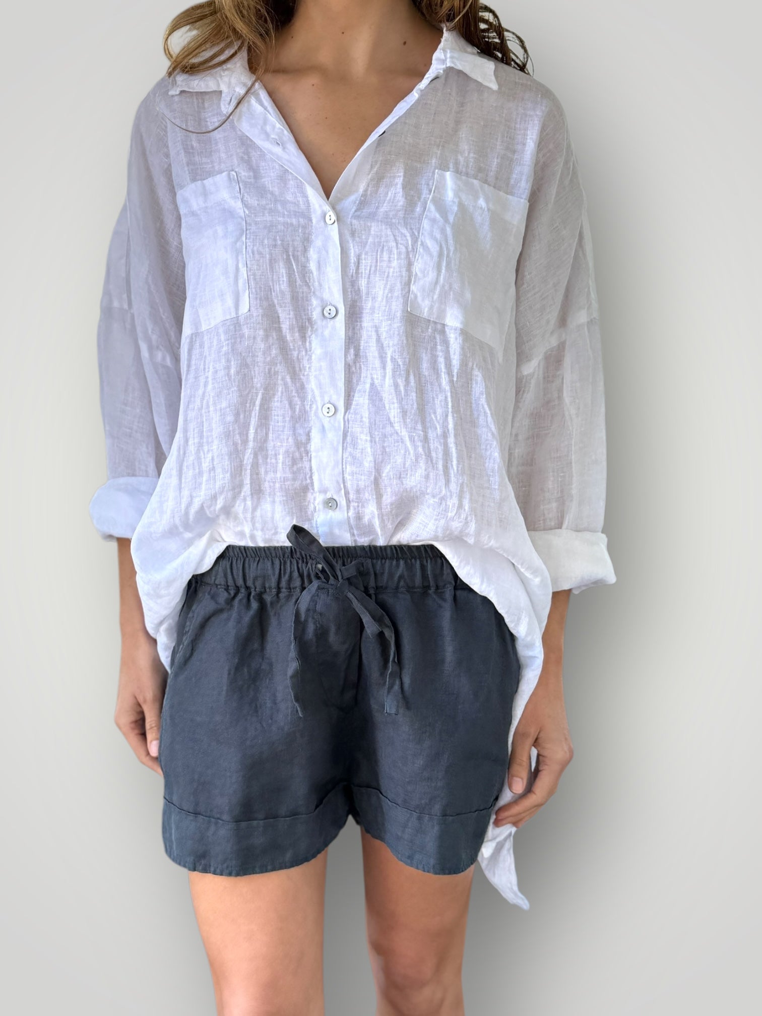 piper short - charcoal linen