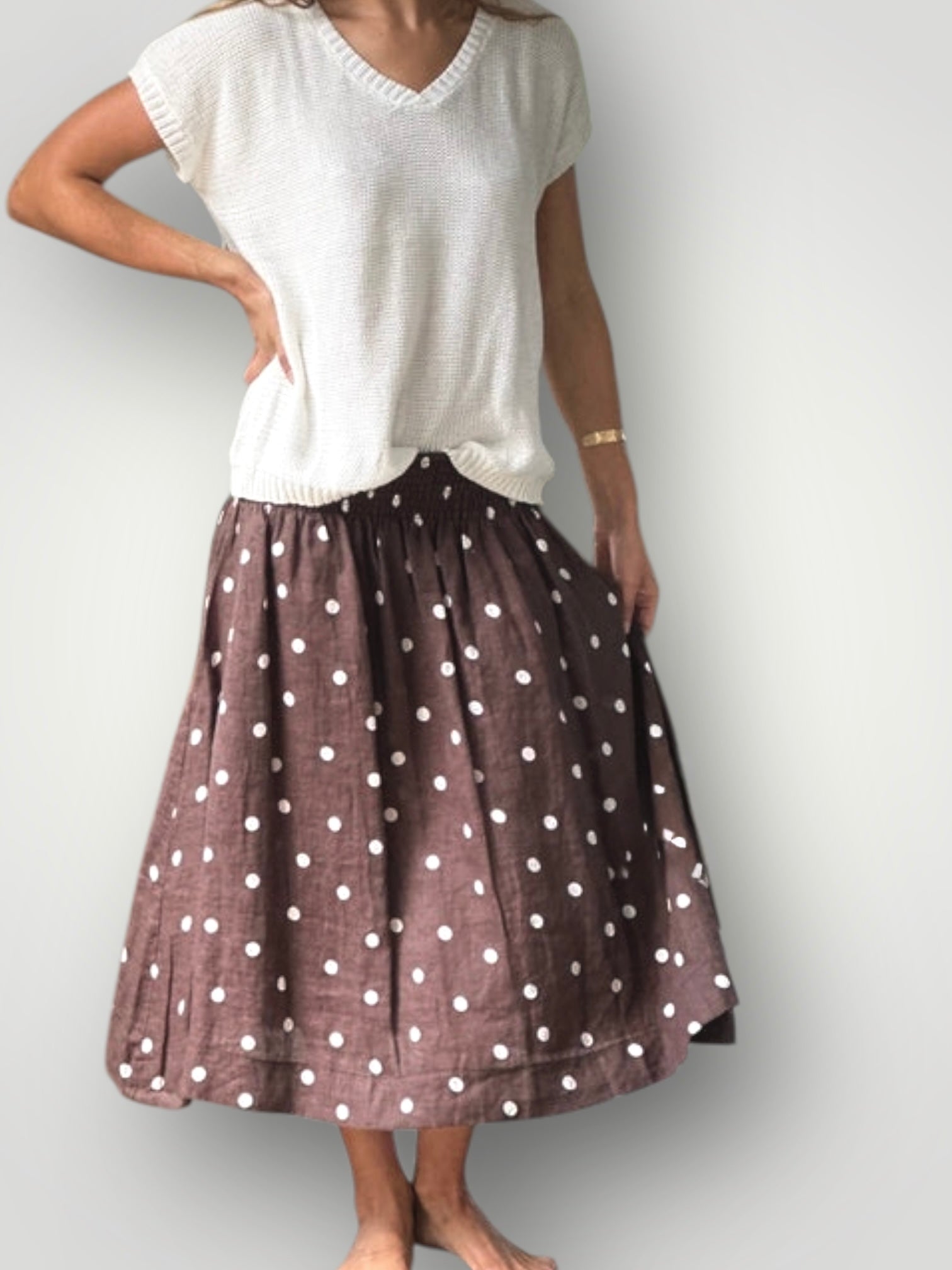 lola skirt - chocolate spot linen Apparel